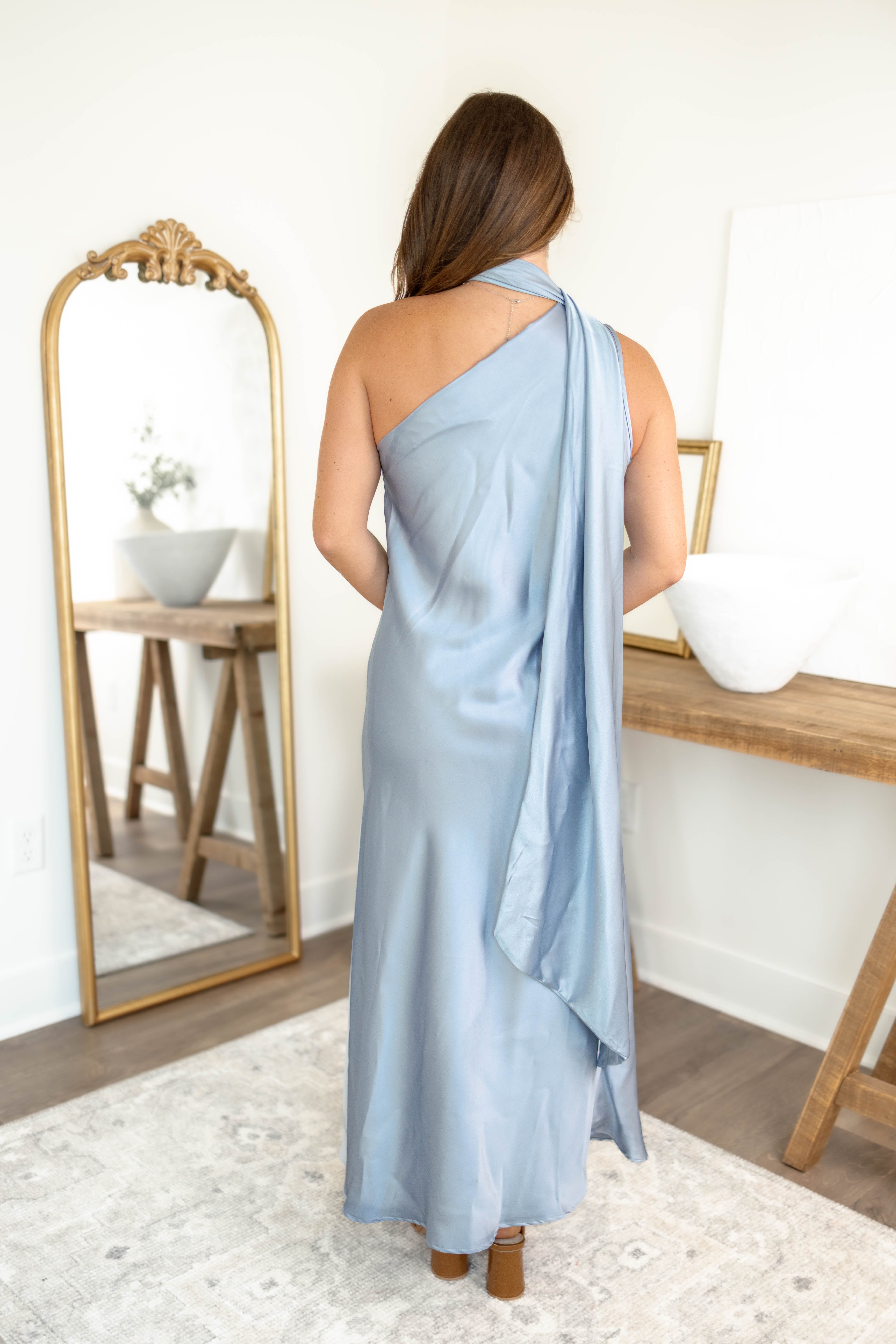 Satin Scarf Dress | Sky