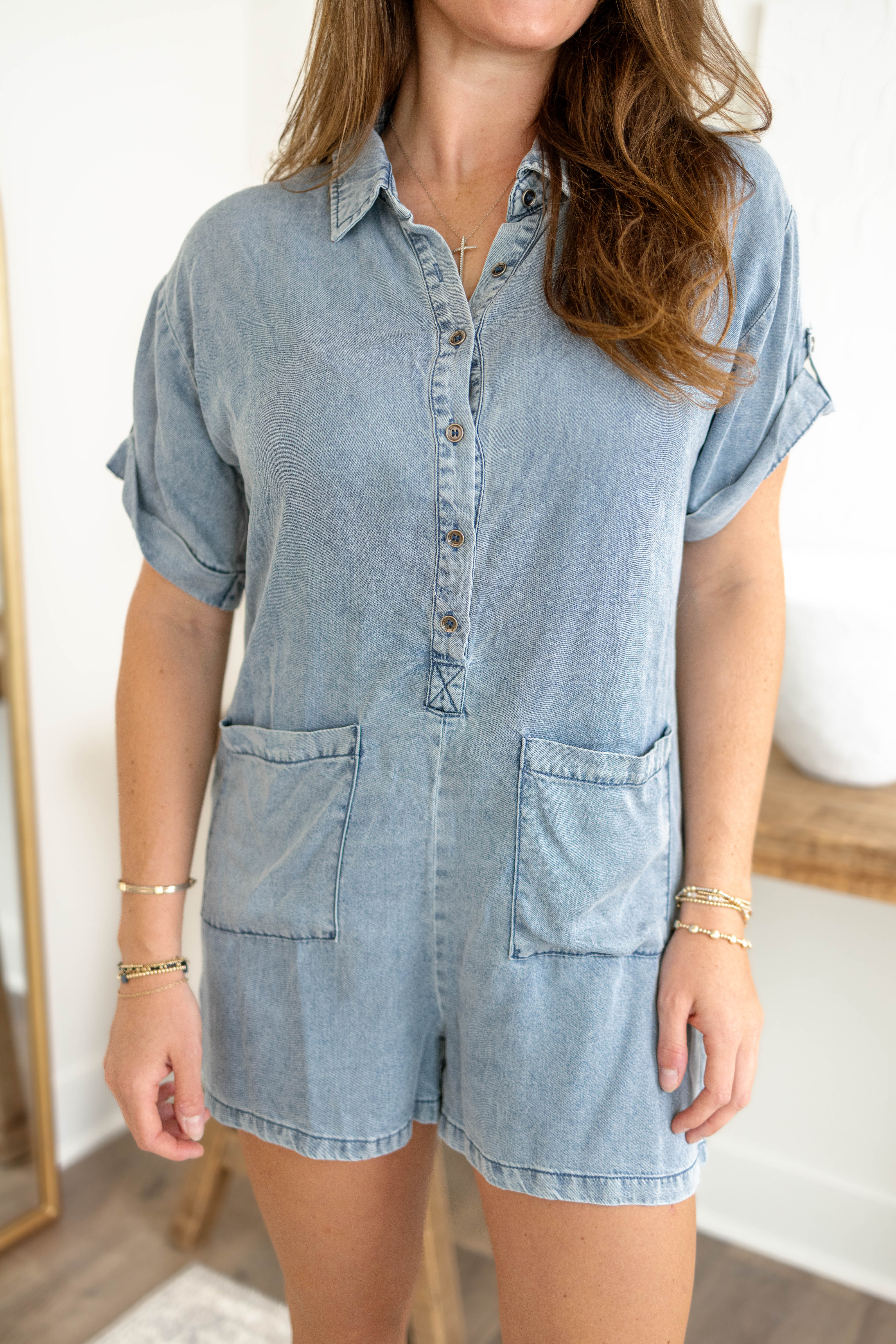 Denim Henley Romper