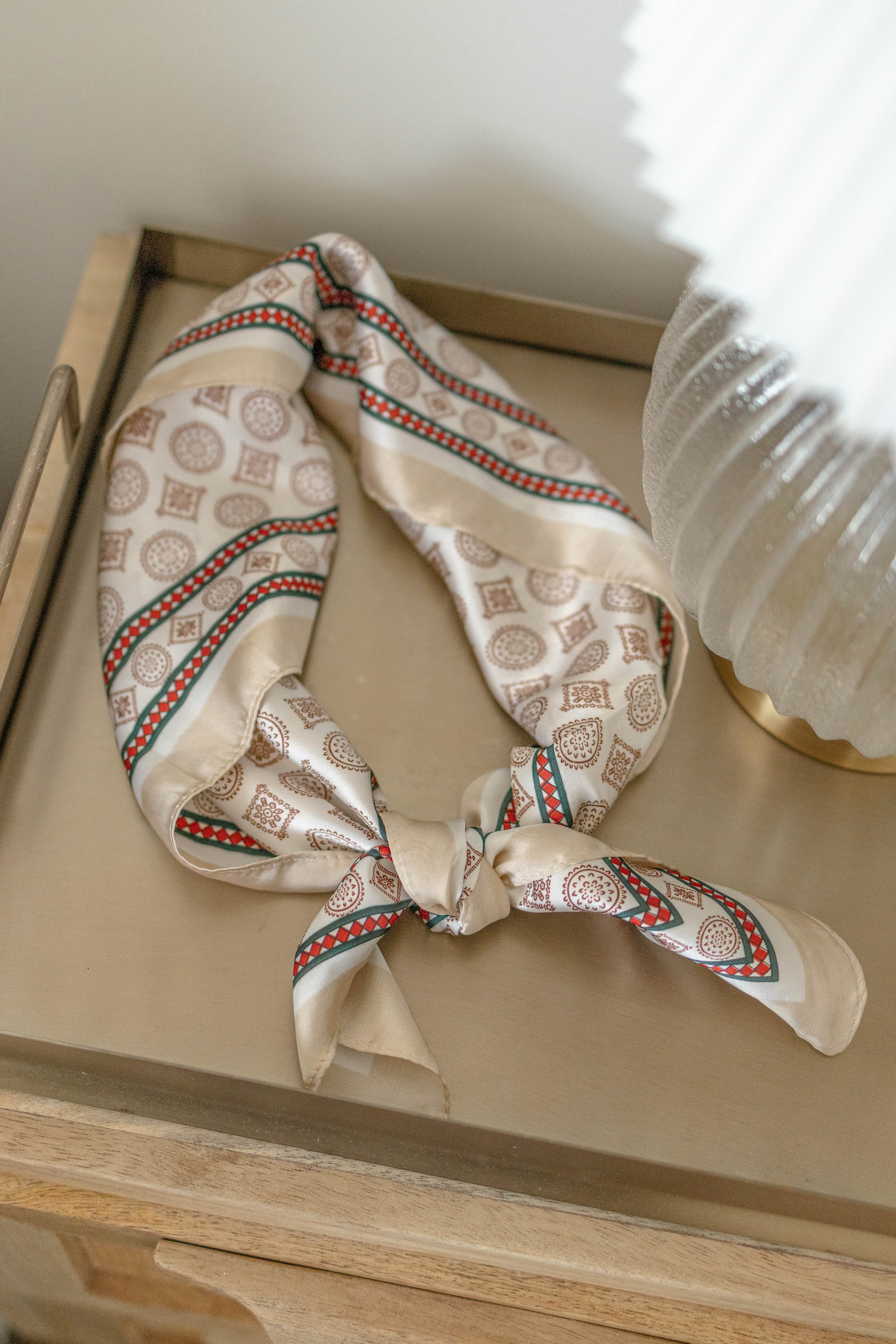 Cream + Red Scarf