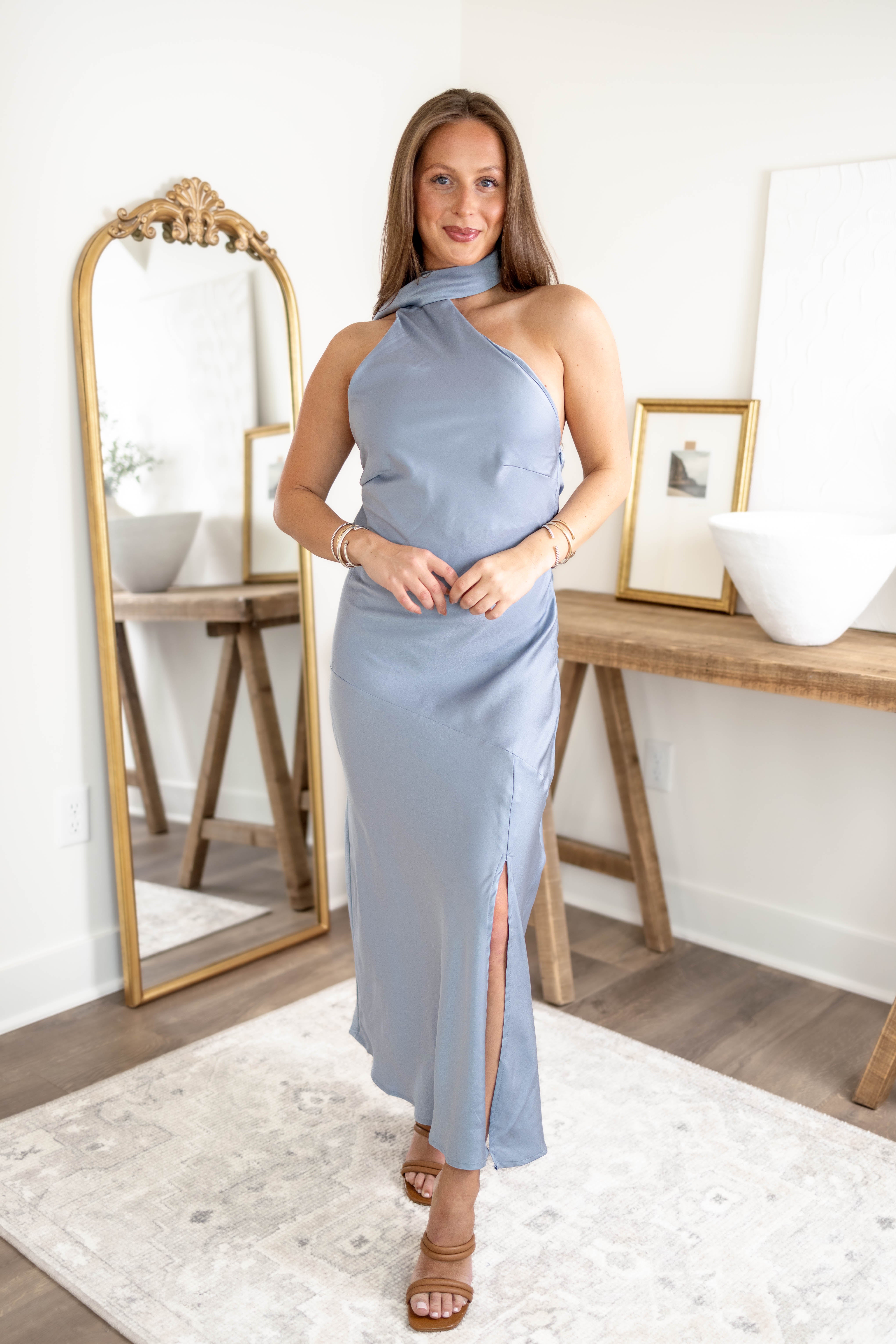 Zoey Satin Halter Dress