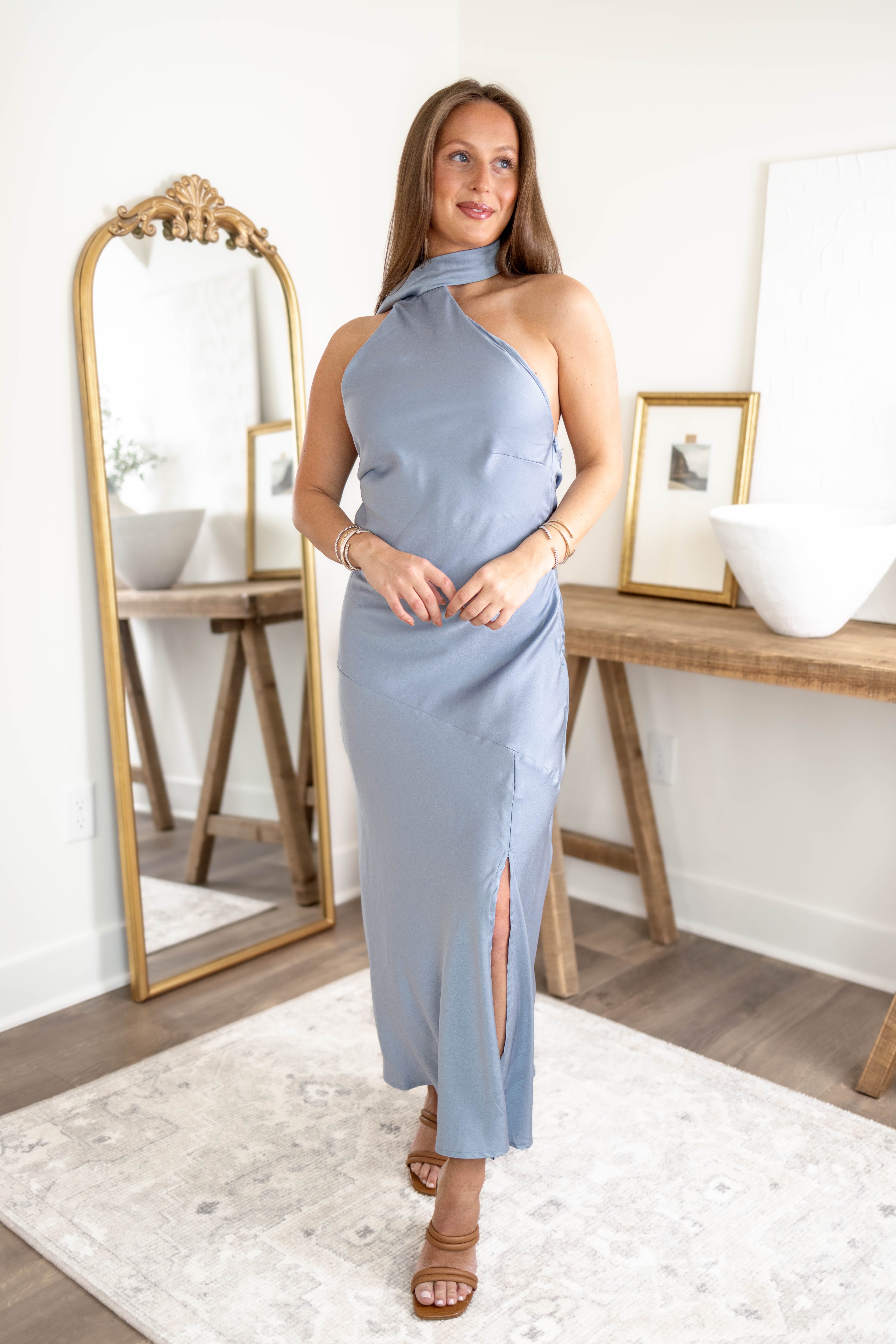 Zoey Satin Halter Dress
