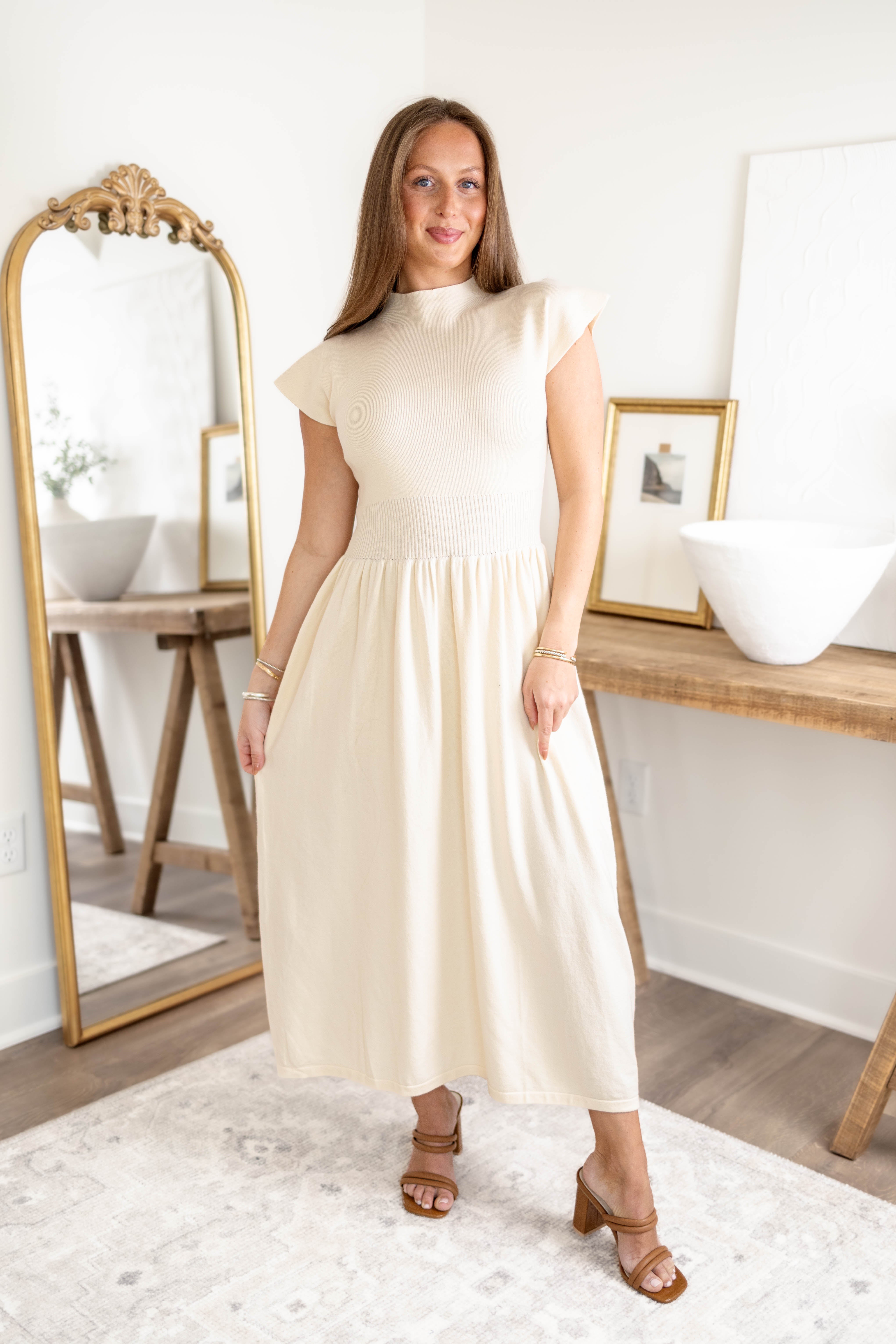 Dawn Mock Neck Dress | Cream
