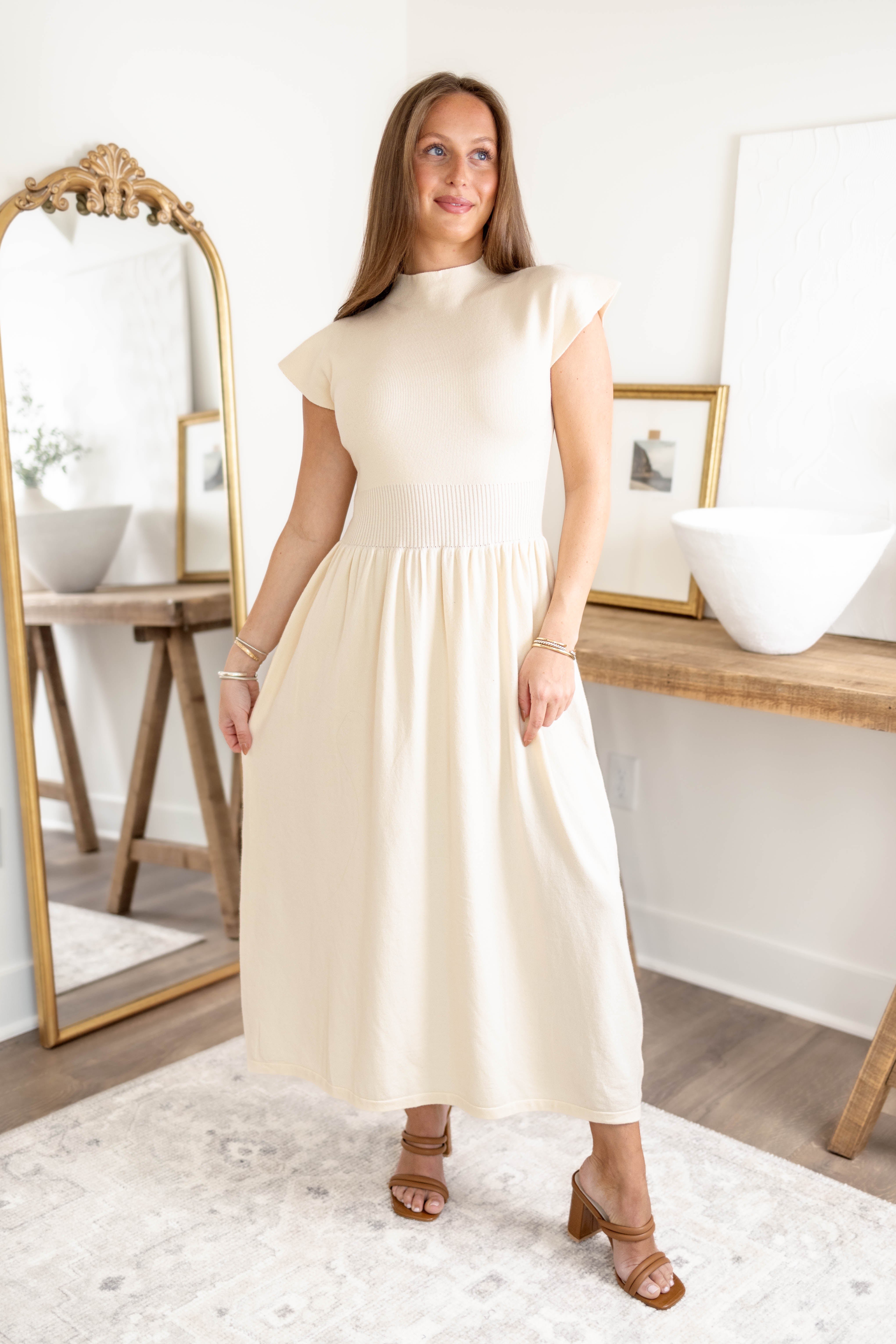 Dawn Mock Neck Dress | Cream