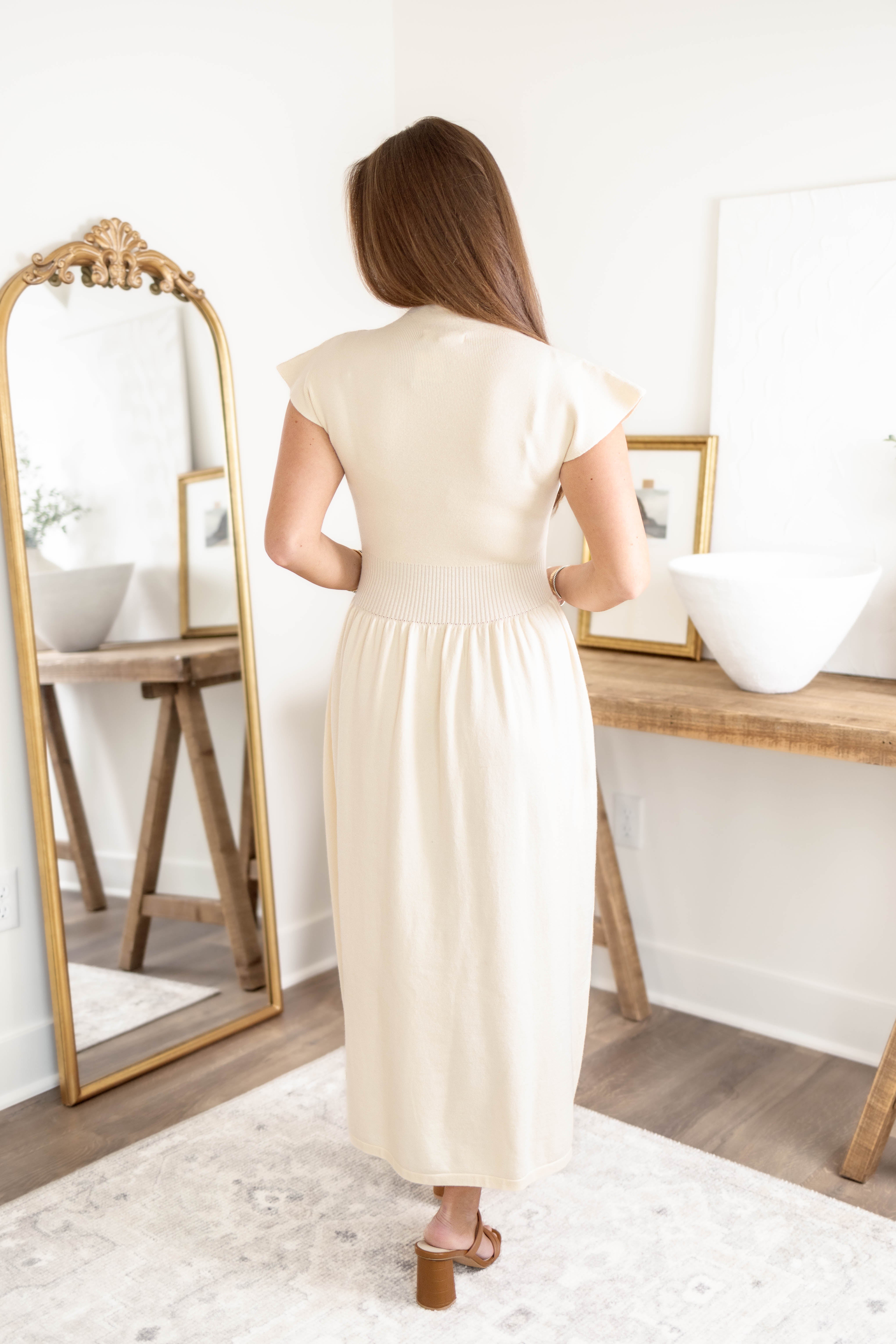 Dawn Mock Neck Dress | Cream