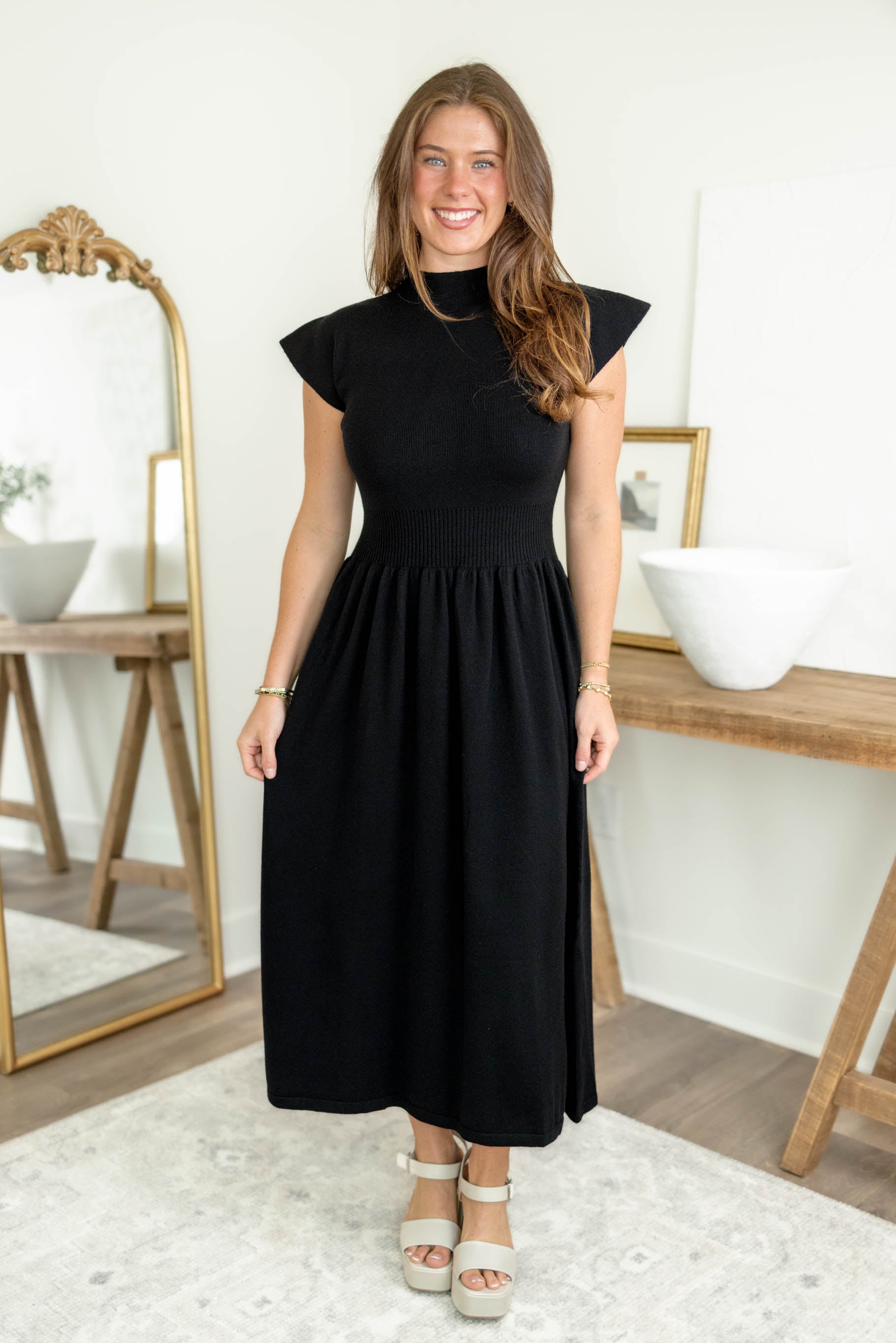 Dawn Mock Neck Dress | Black