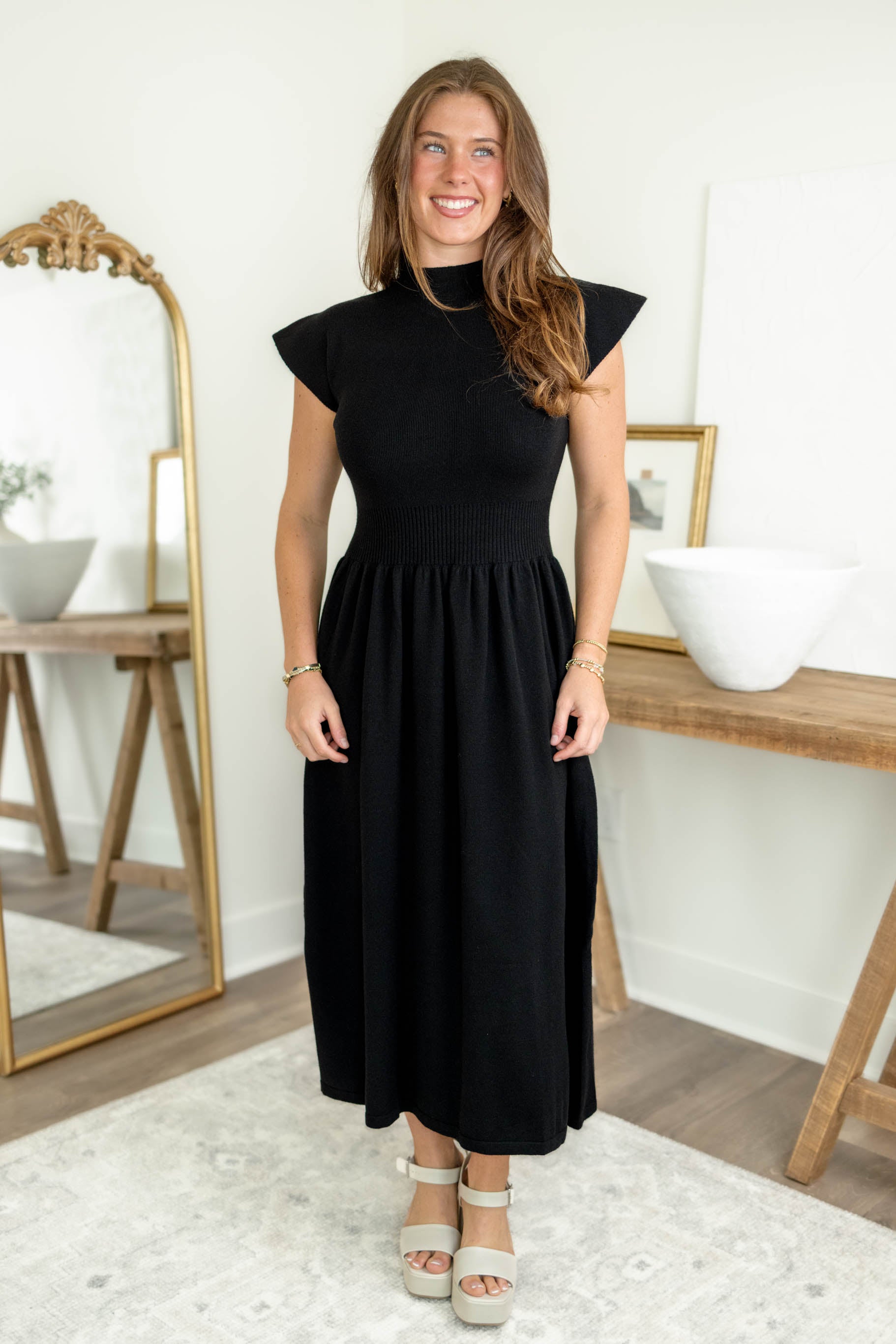Dawn Mock Neck Dress | Black