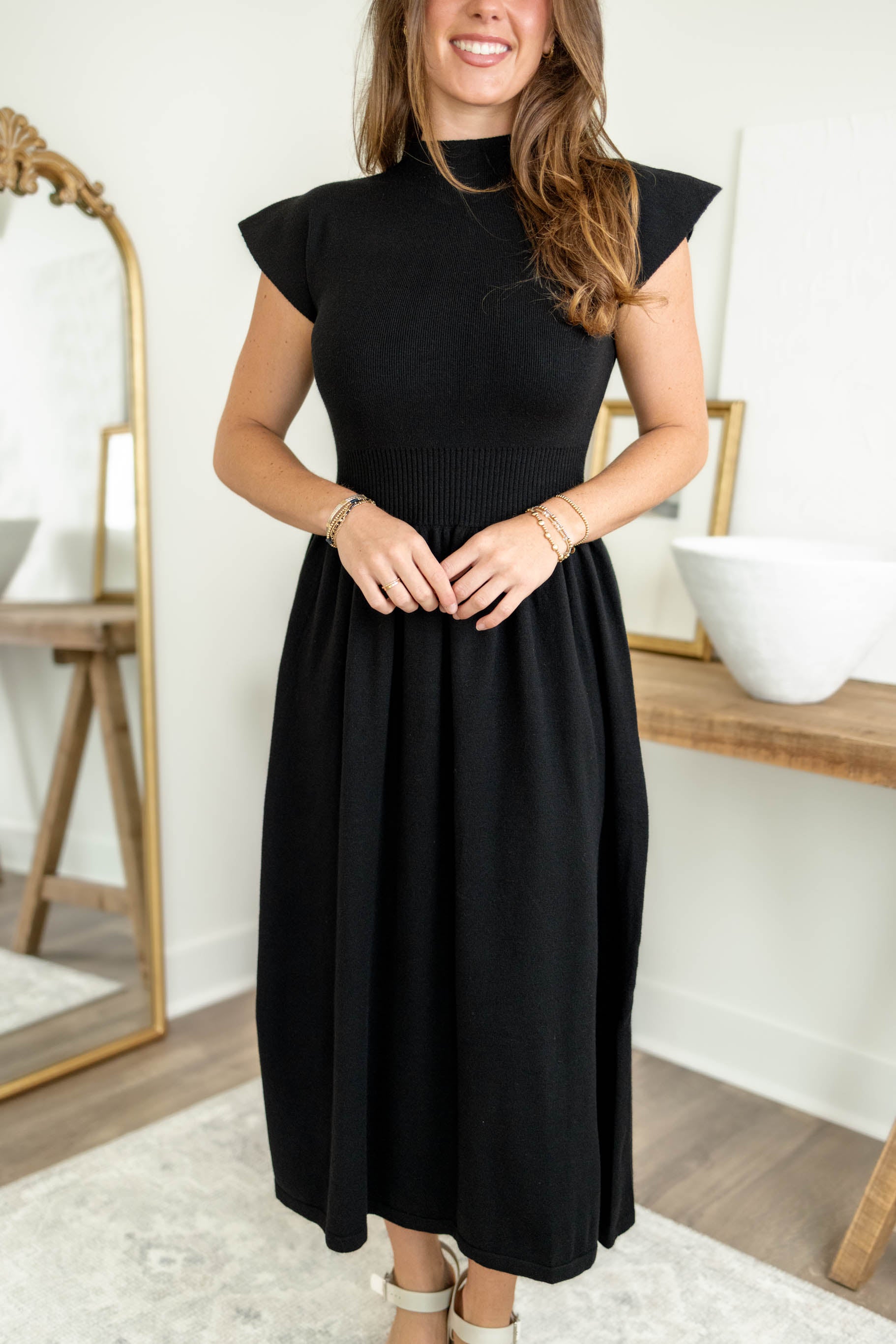 Dawn Mock Neck Dress | Black