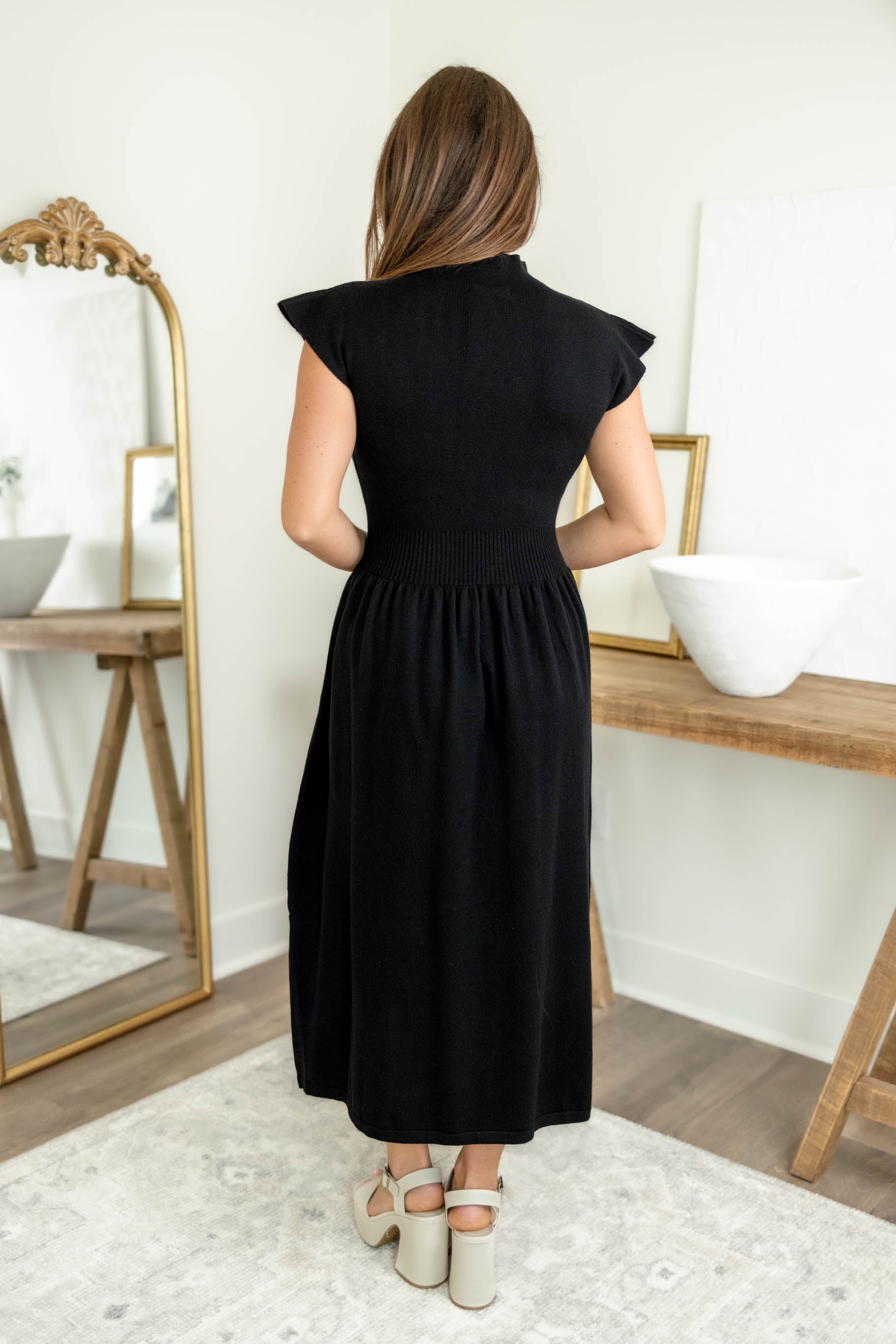 Dawn Mock Neck Dress | Black