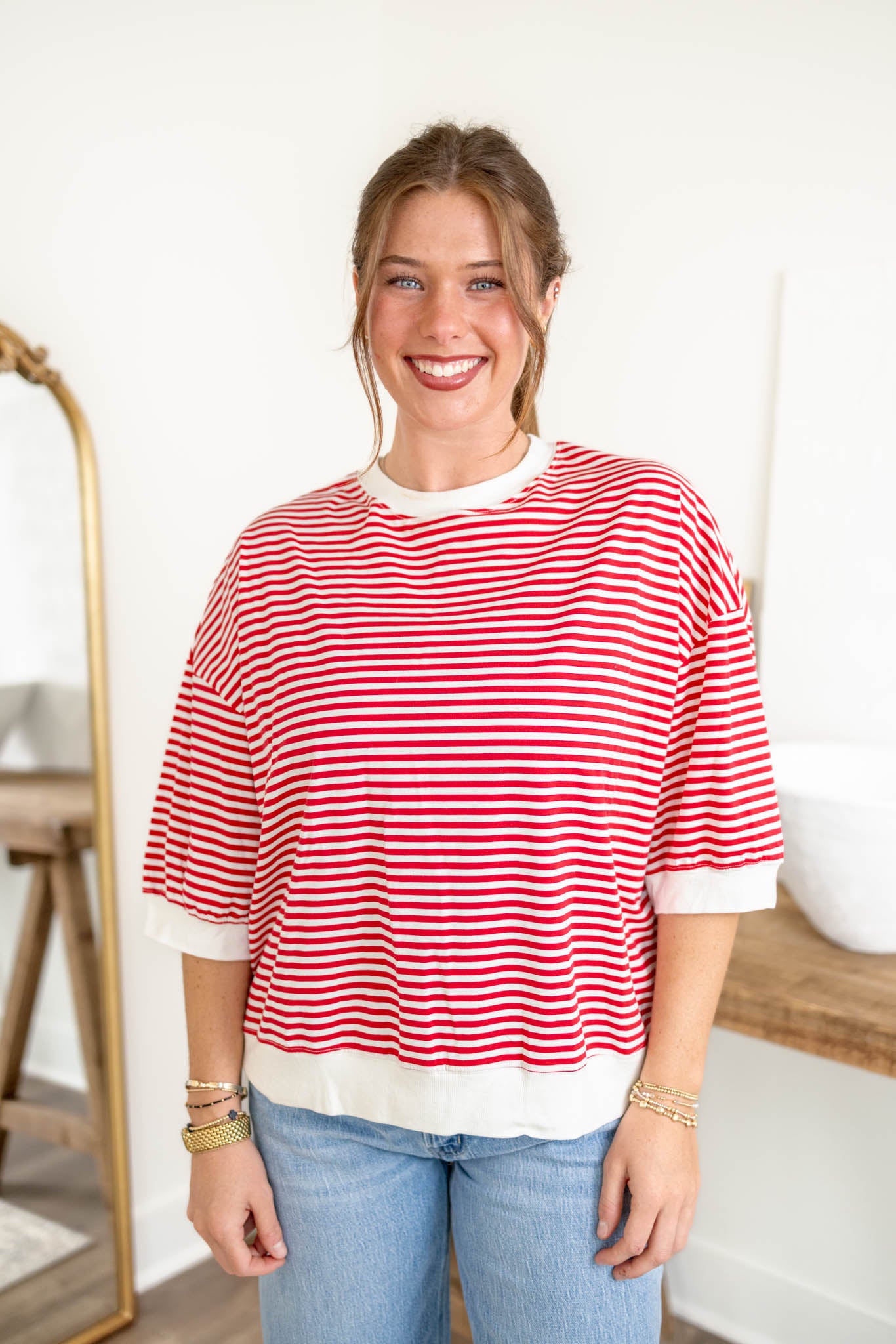 Tori Crew Neck Top | Red