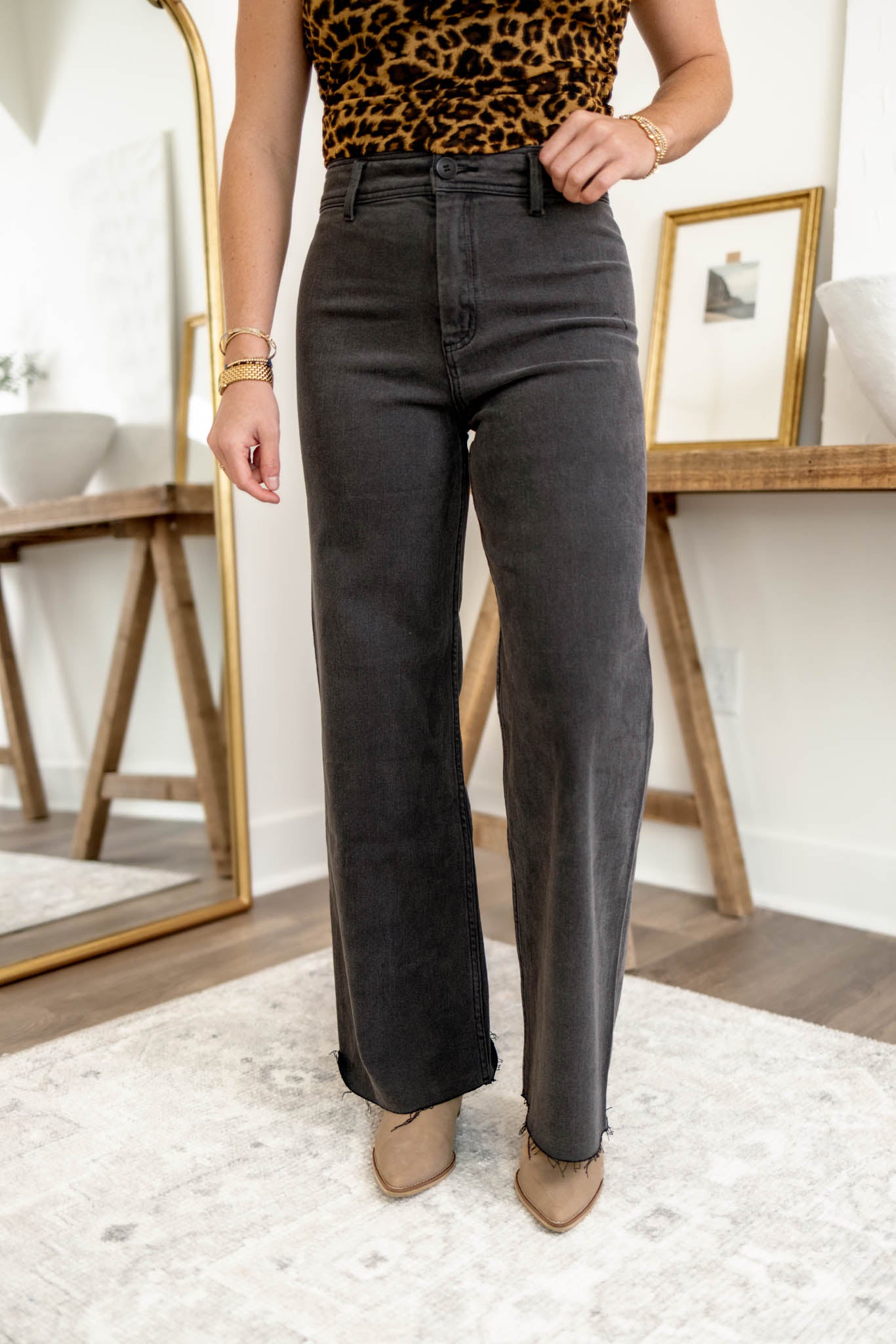 Frankie Wide Leg Pants | Washed Black