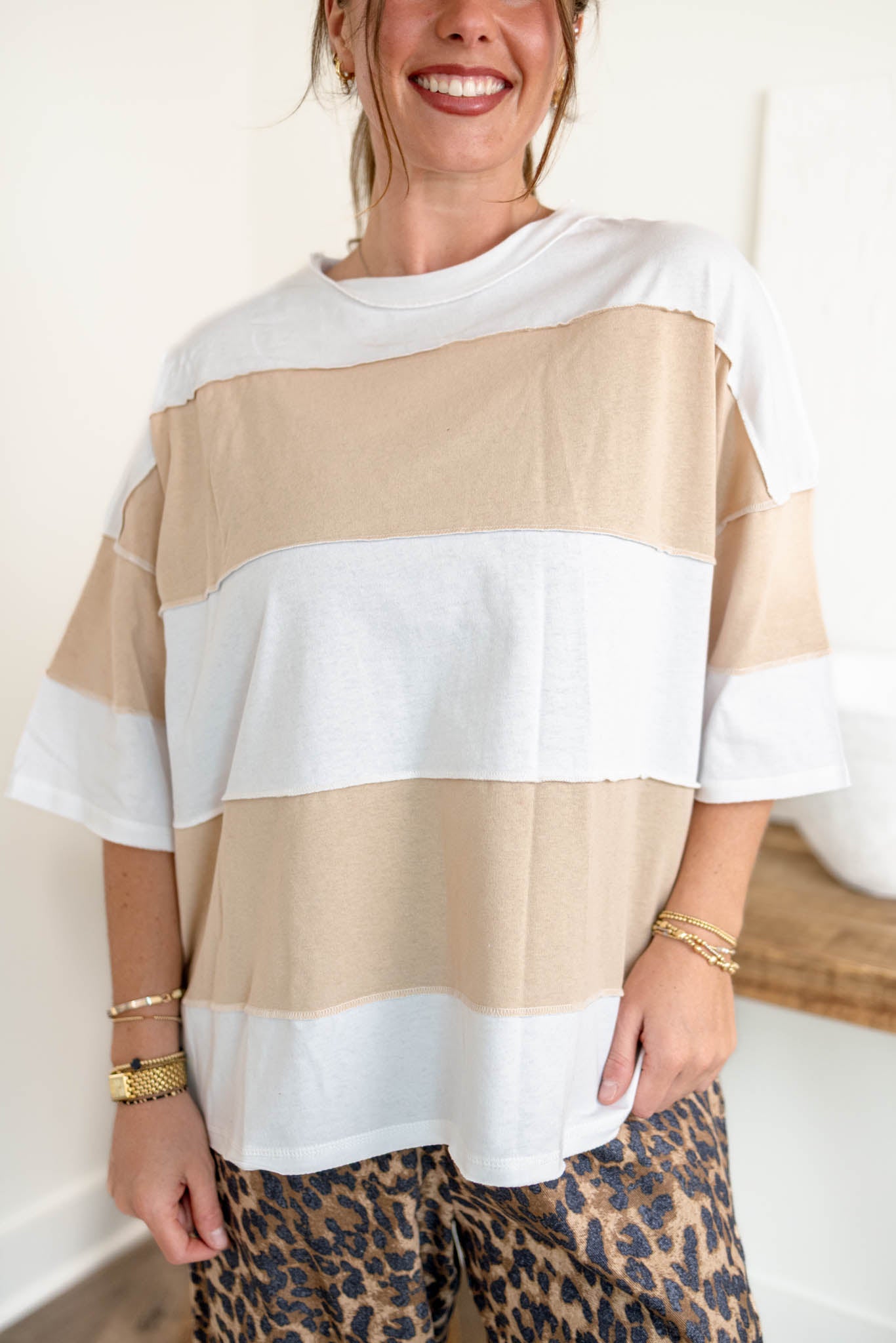 Polly Colorblock Top | Oat