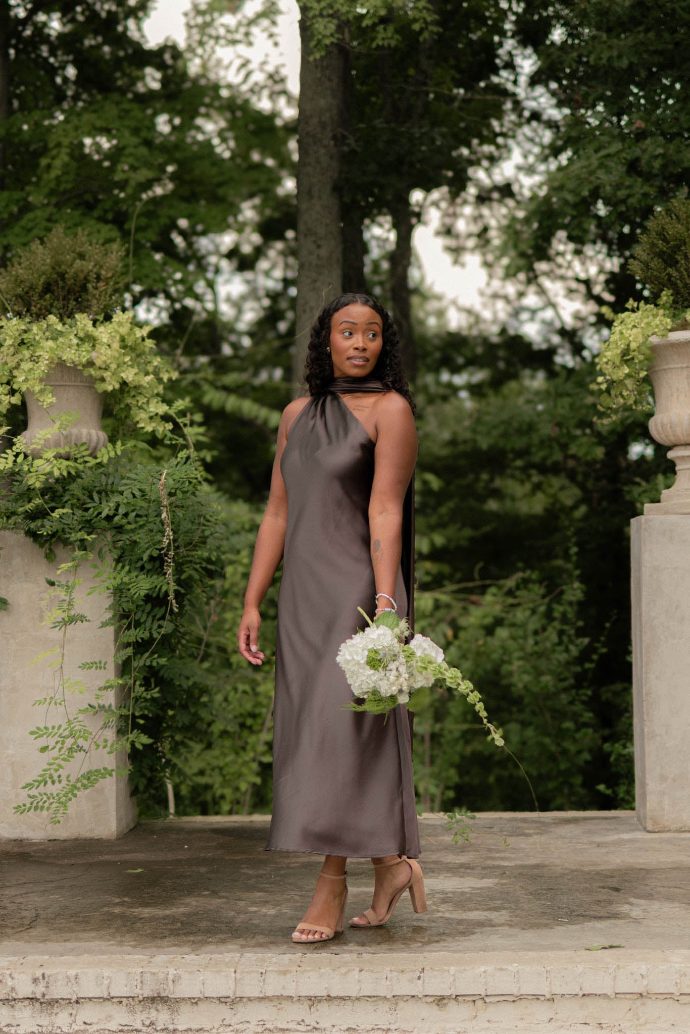 Satin Scarf Dress | Mahogany