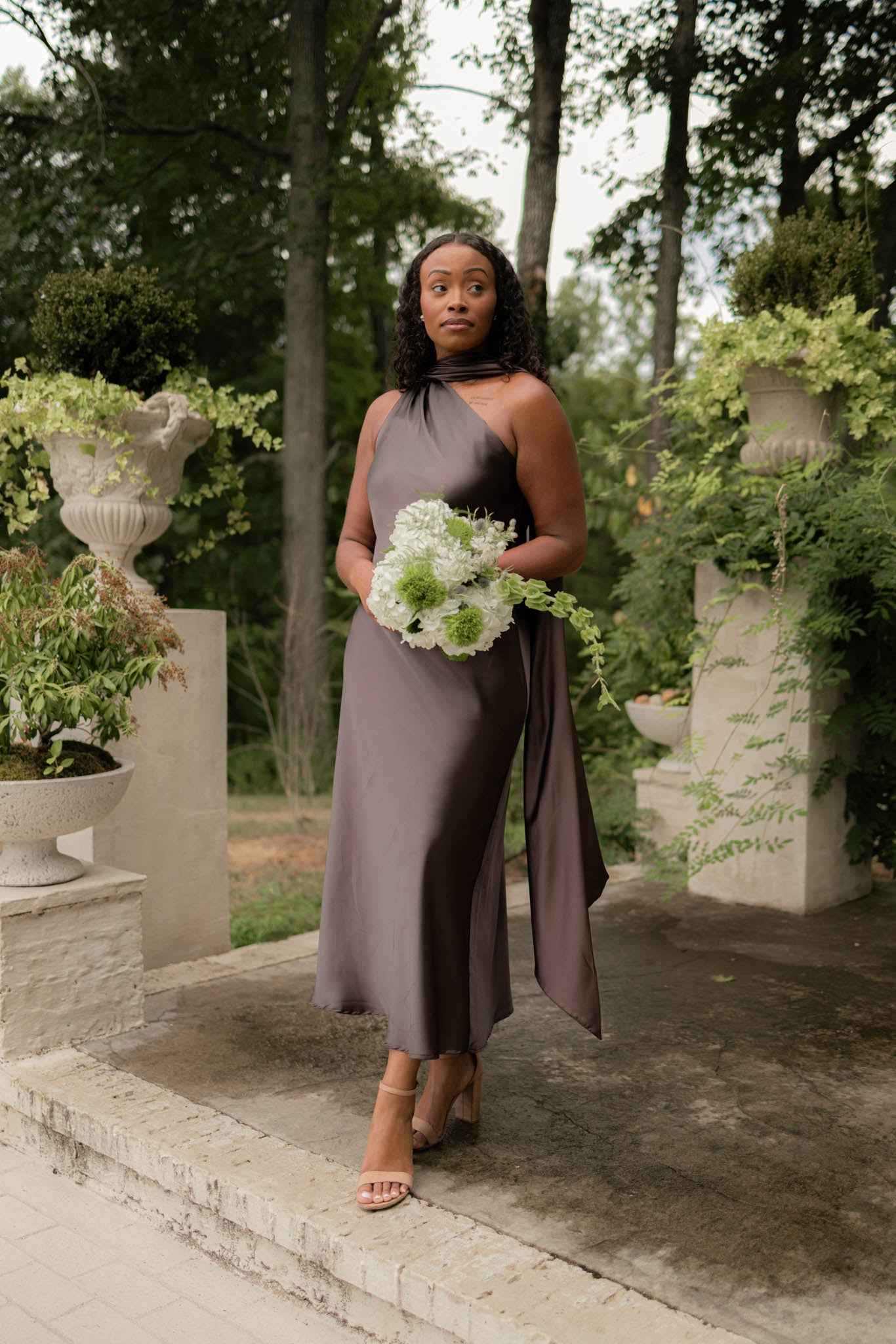 Satin Scarf Dress | Mahogany
