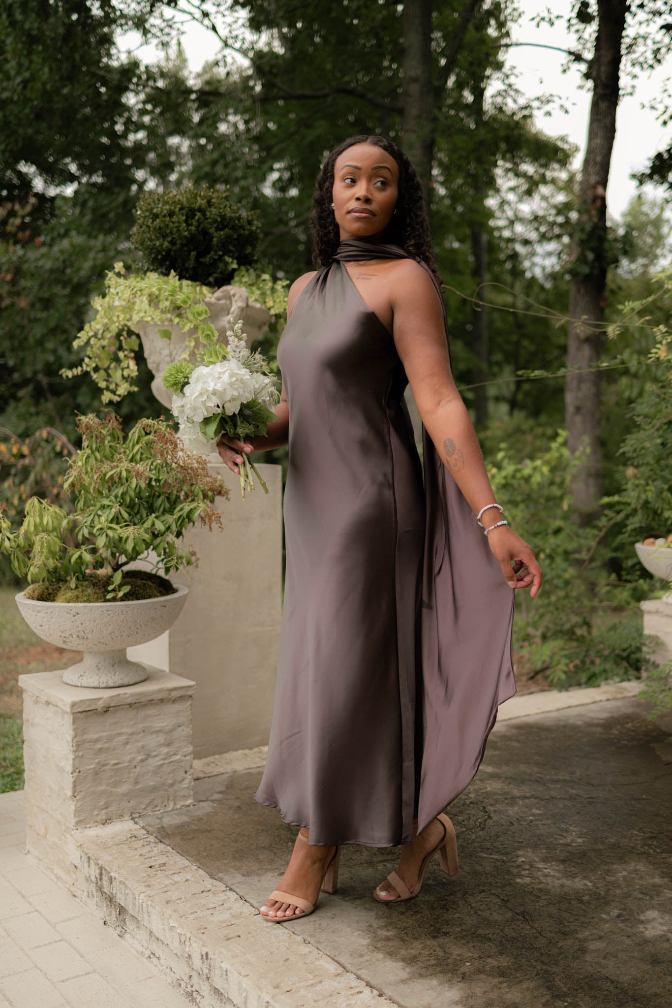 Satin Scarf Dress | Mahogany