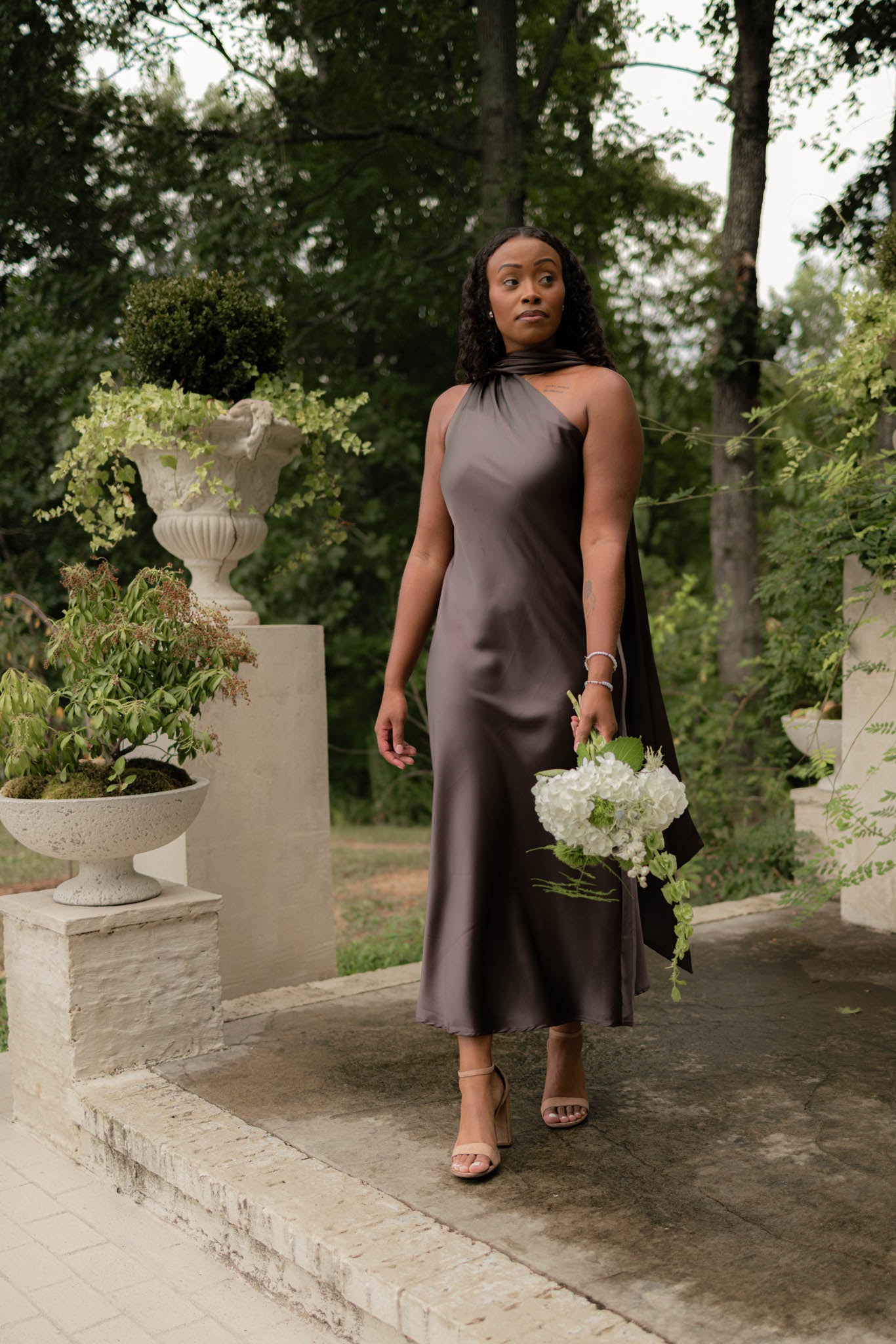 Satin Scarf Dress | Mahogany