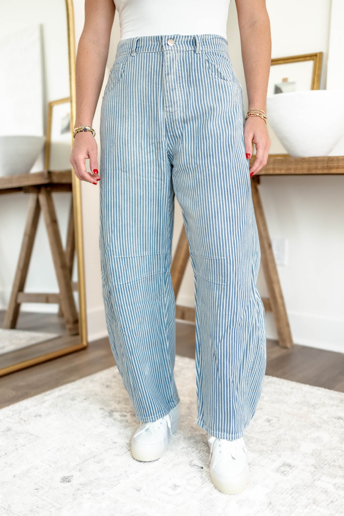 Pinstripe Barrel Jeans