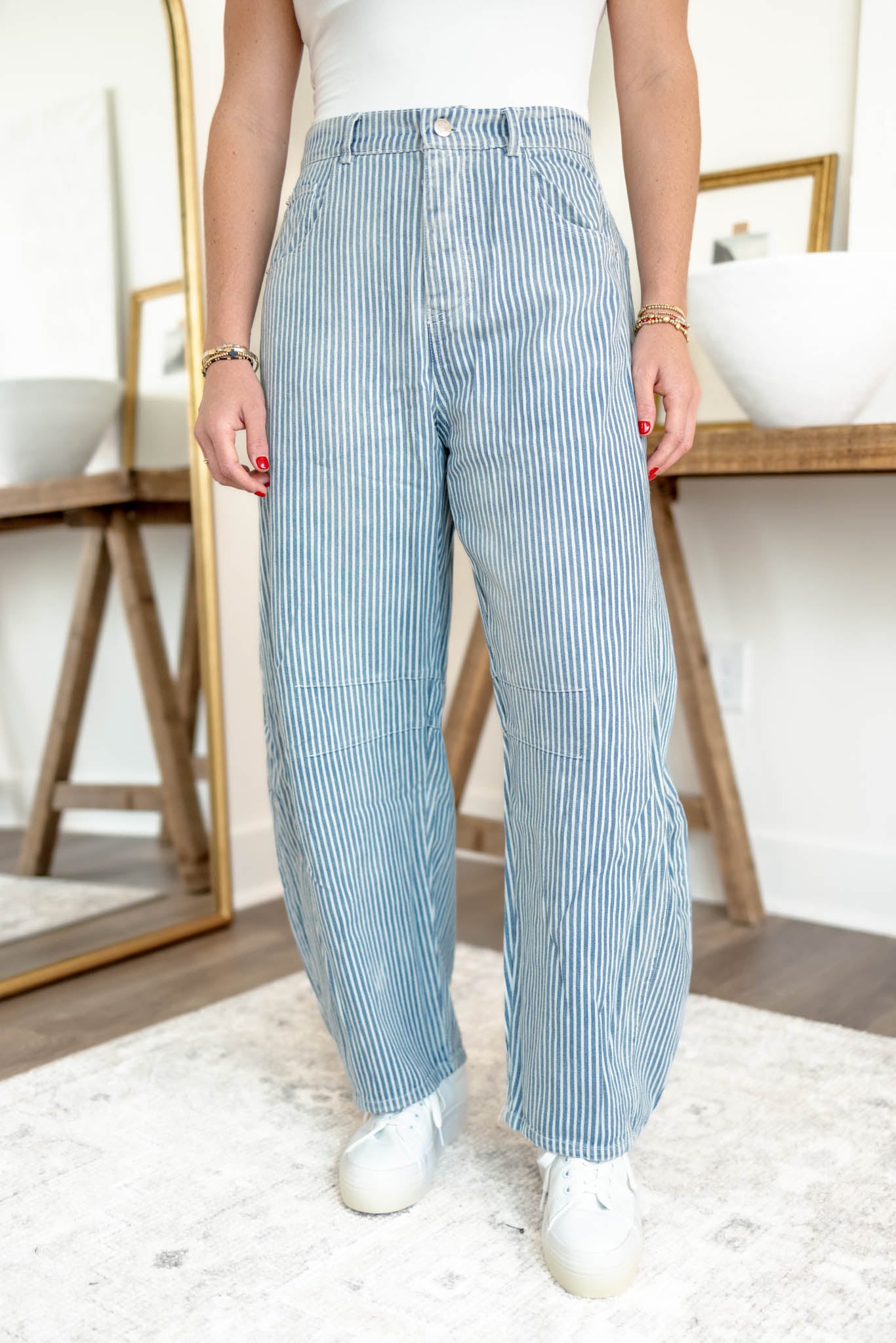 Pinstripe Barrel Jeans