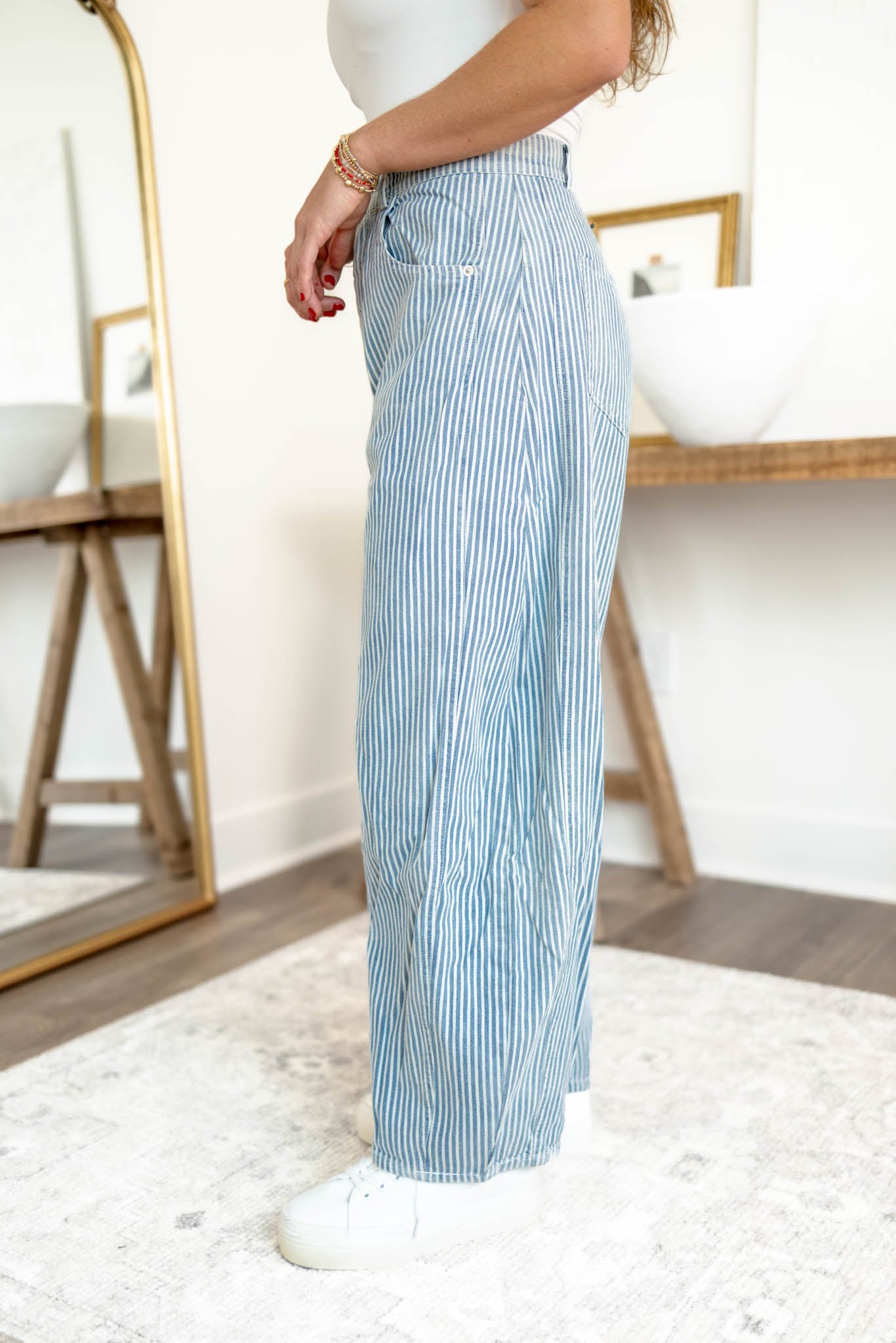 Pinstripe Barrel Jeans