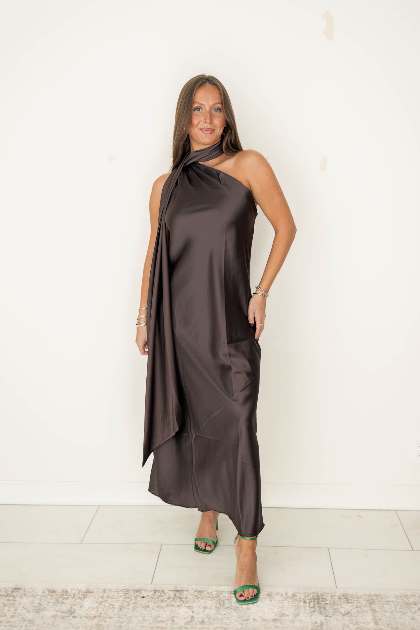 Mahogany Satin Scarf Dress