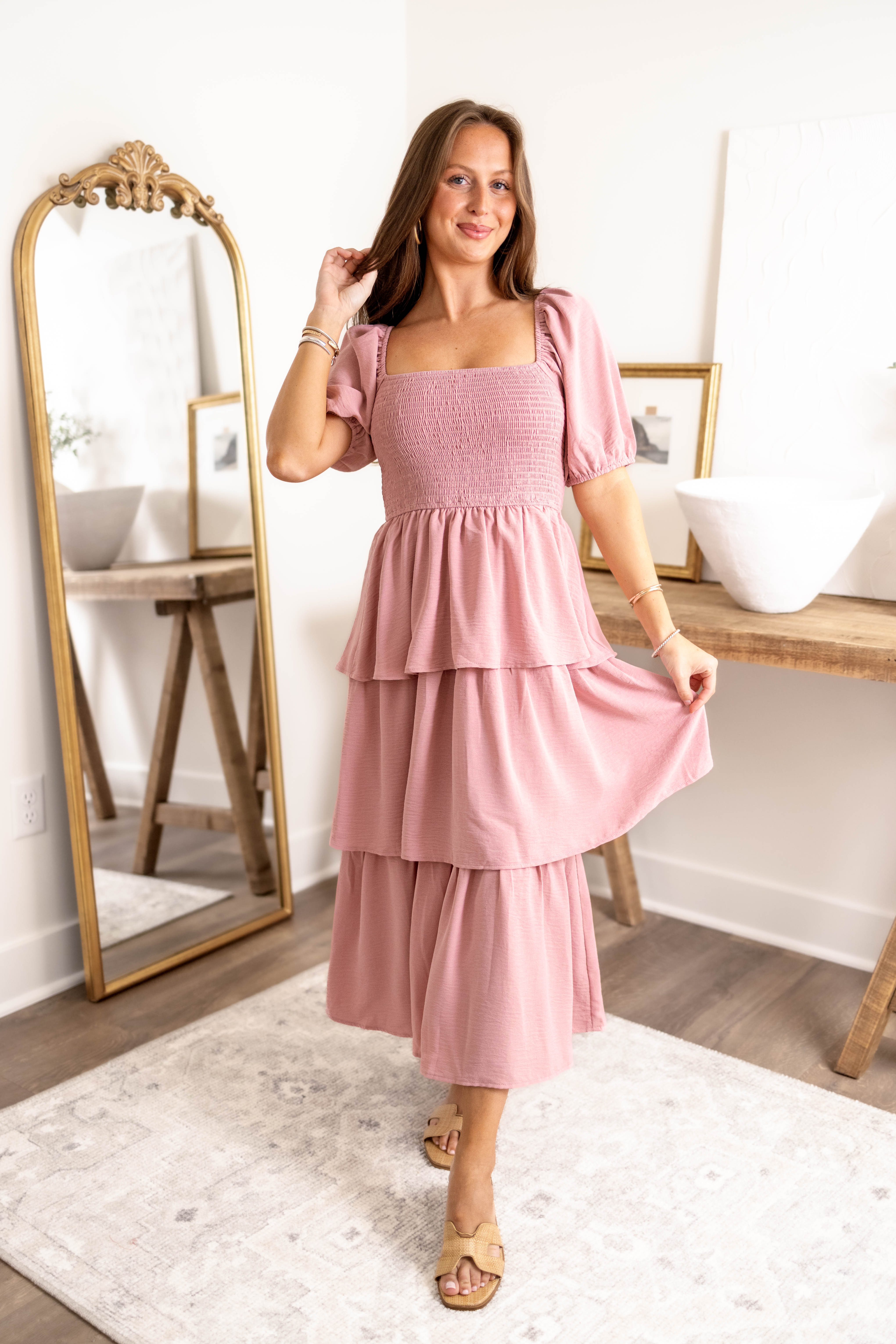 Laken Smocked Midi Dress | Blush