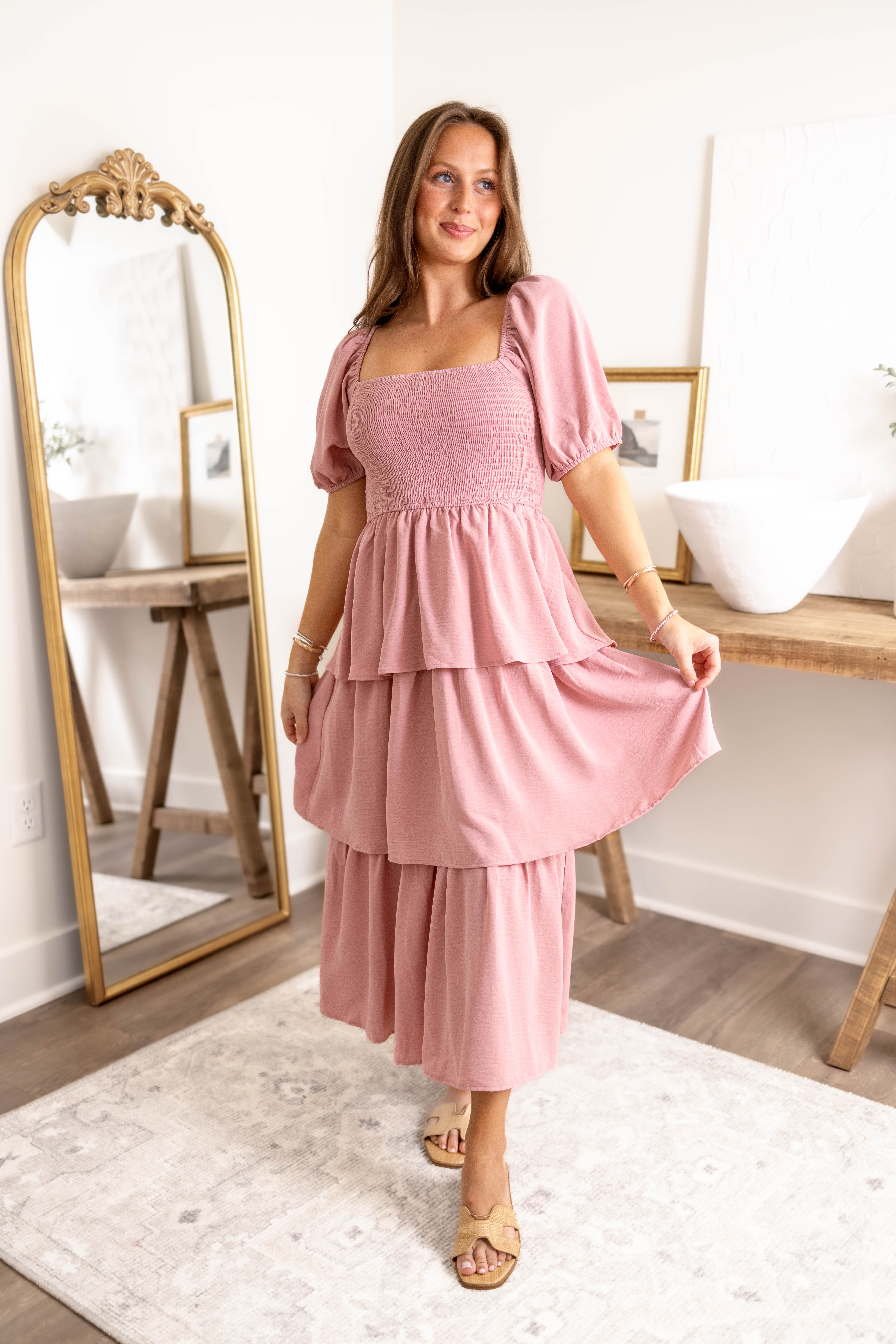 Laken Smocked Midi Dress | Blush