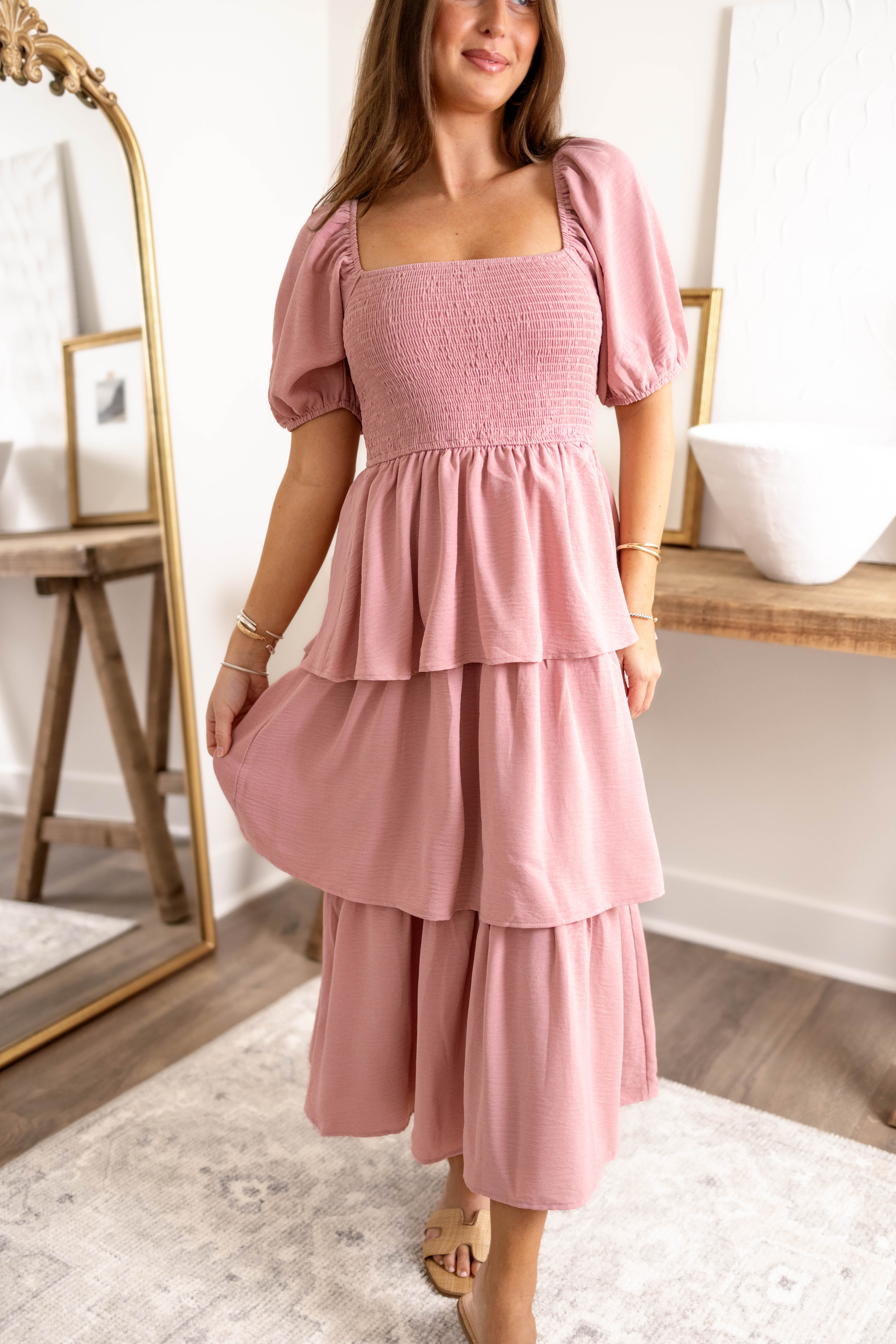 Laken Smocked Midi Dress | Blush