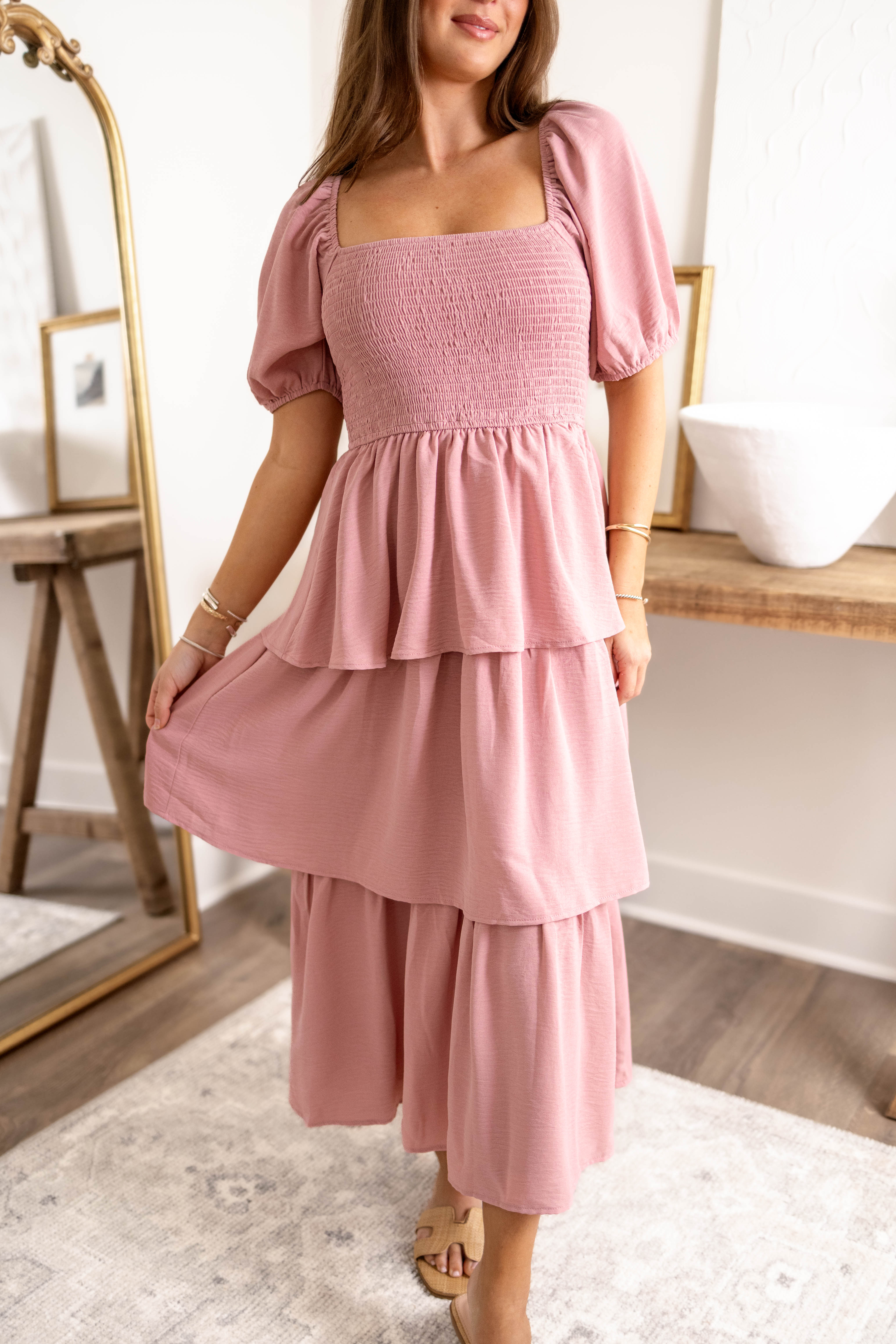Laken Smocked Midi Dress | Blush
