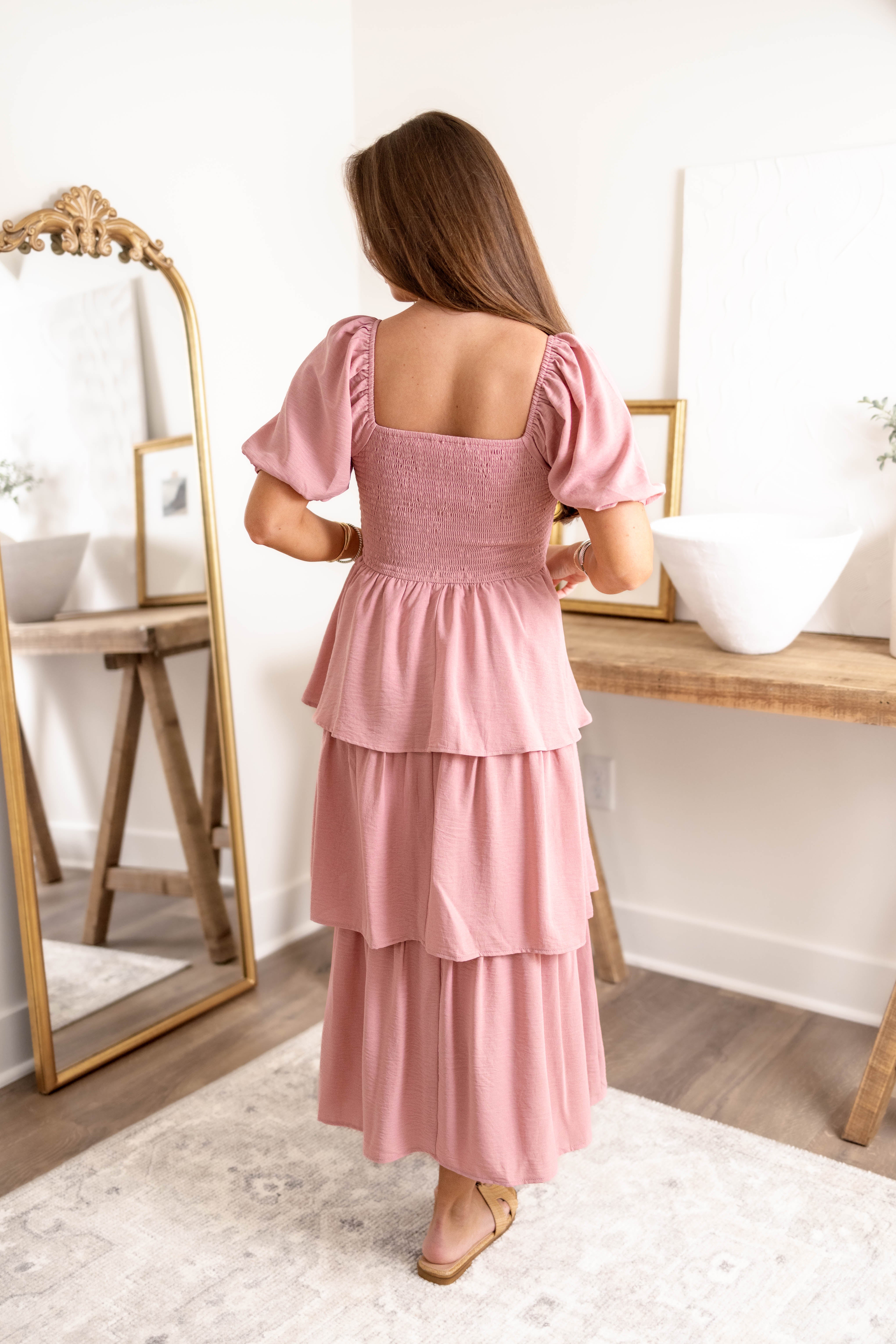 Laken Smocked Midi Dress | Blush