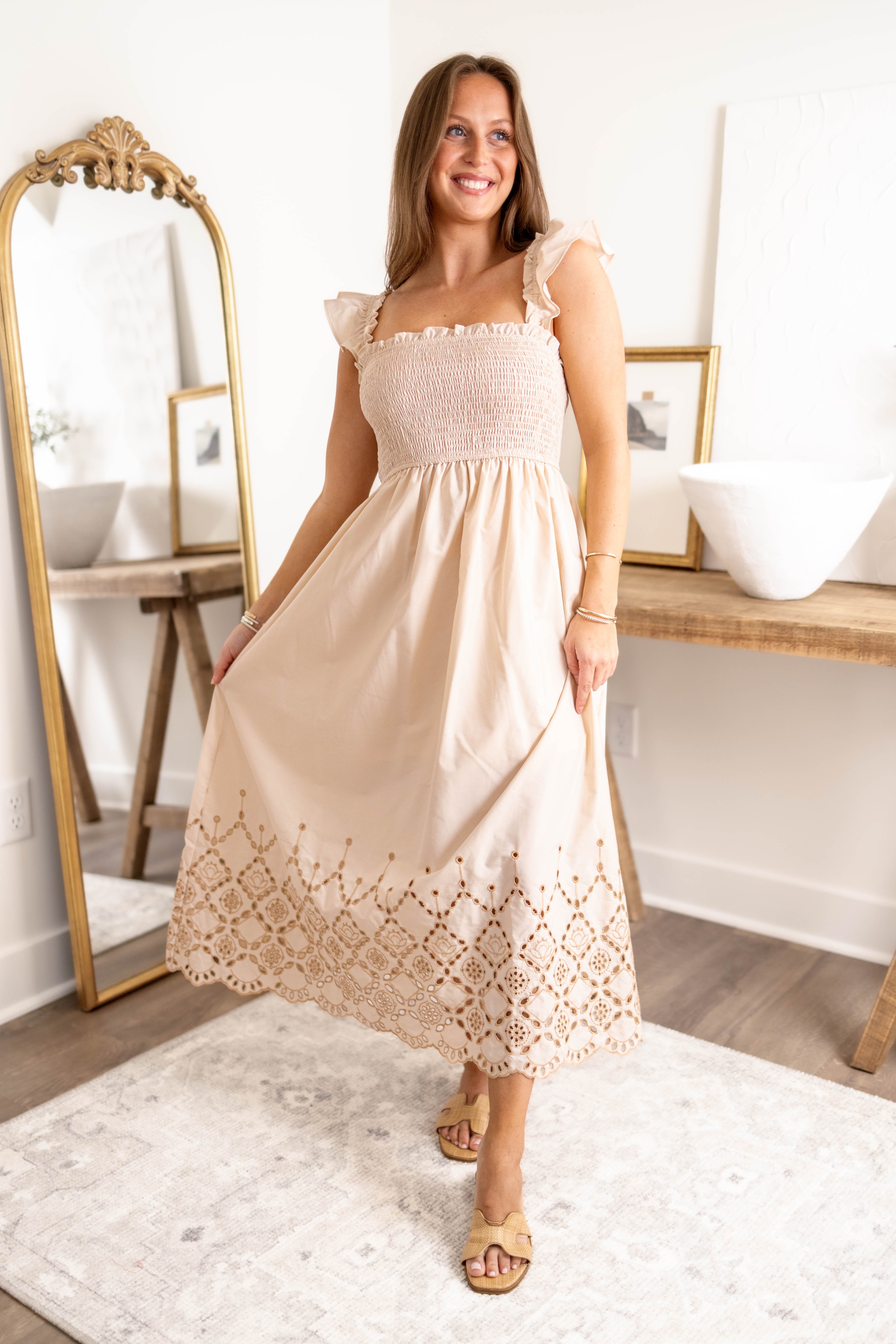 Jane Eyelet Dress | Khaki