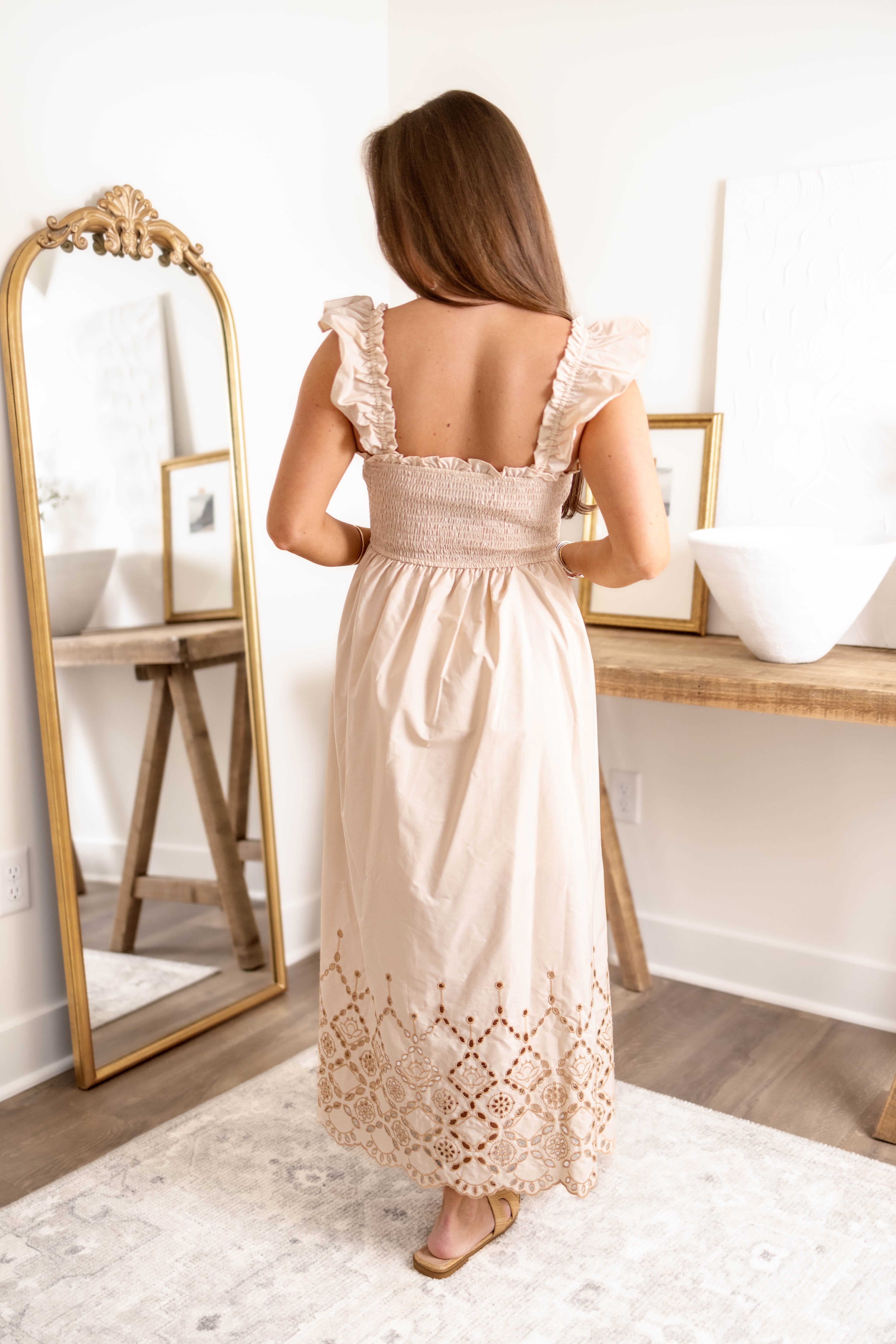 Jane Eyelet Dress | Khaki