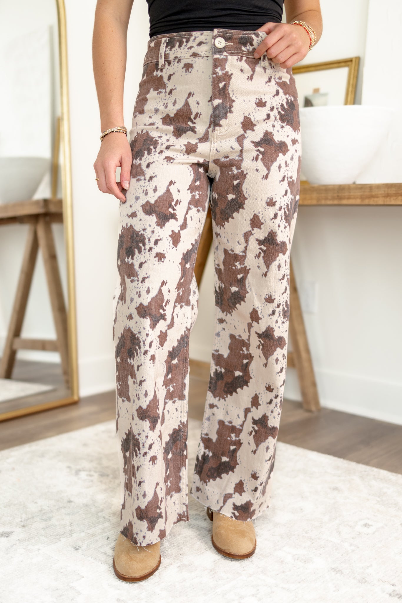 Cow Print Wide Leg Pants