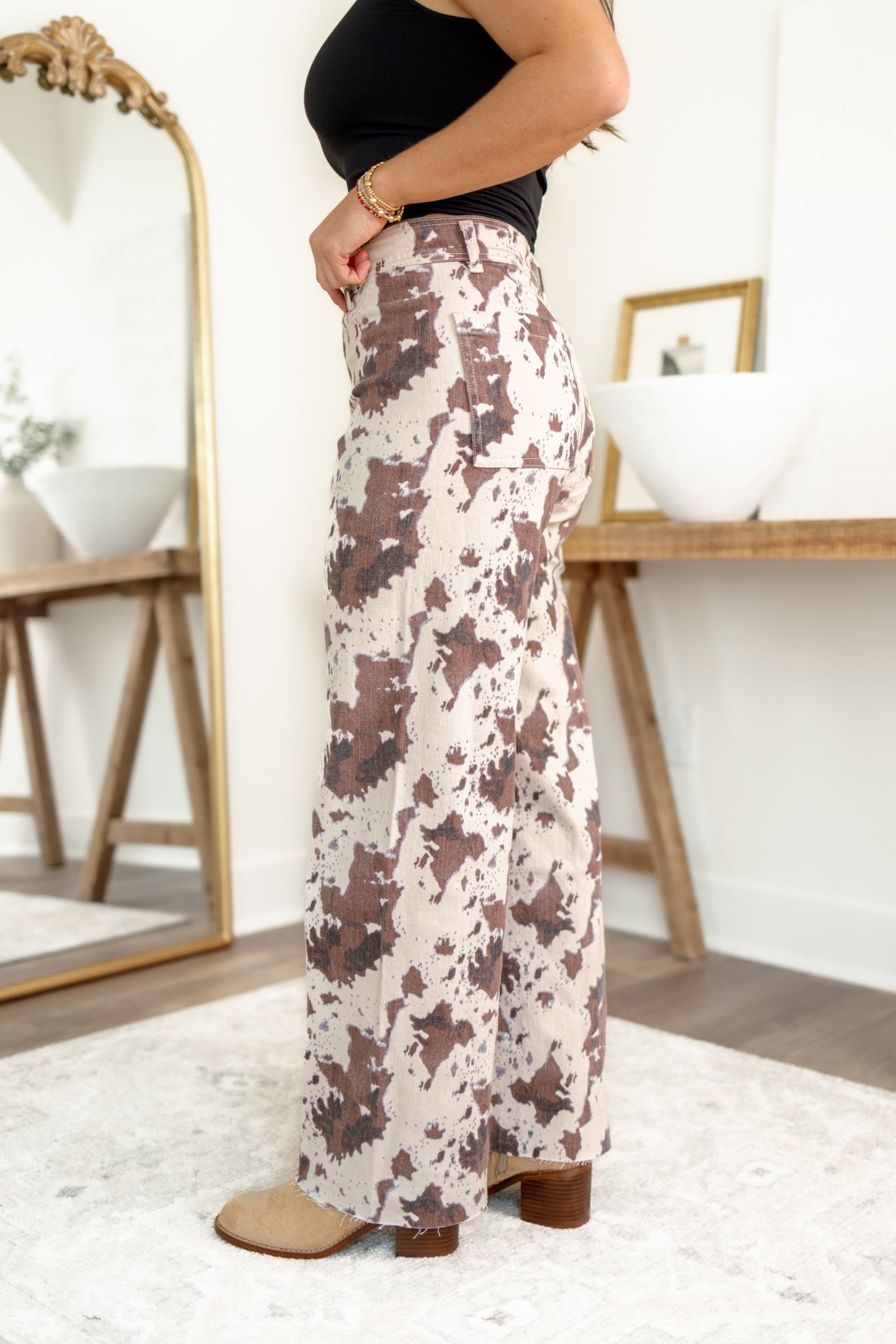 Cow Print Wide Leg Pants