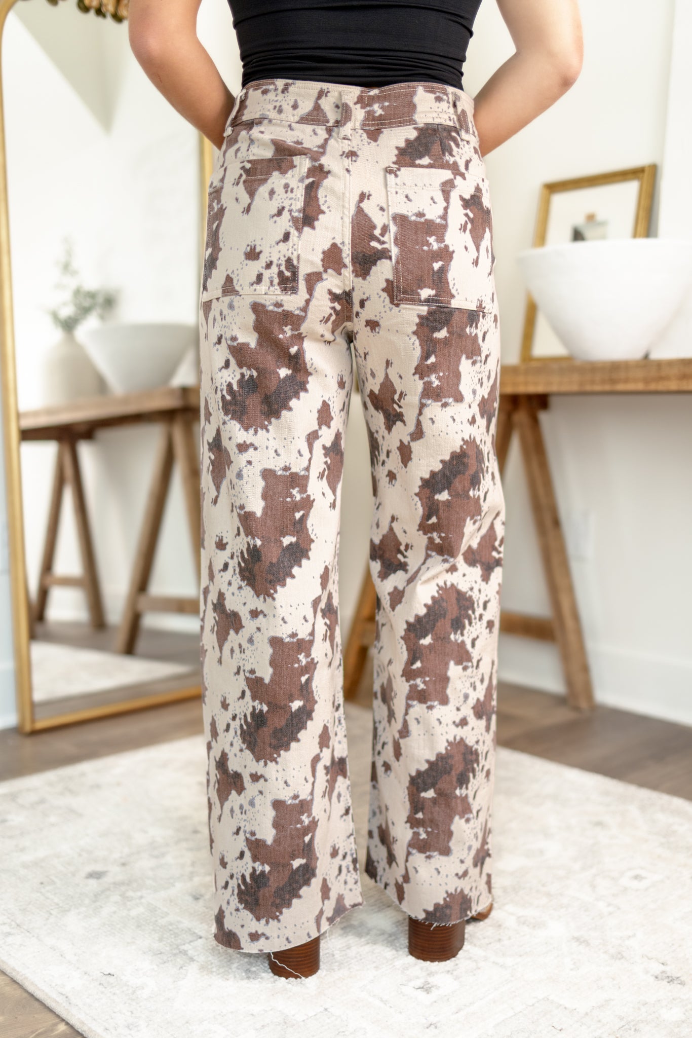 Cow Print Wide Leg Pants