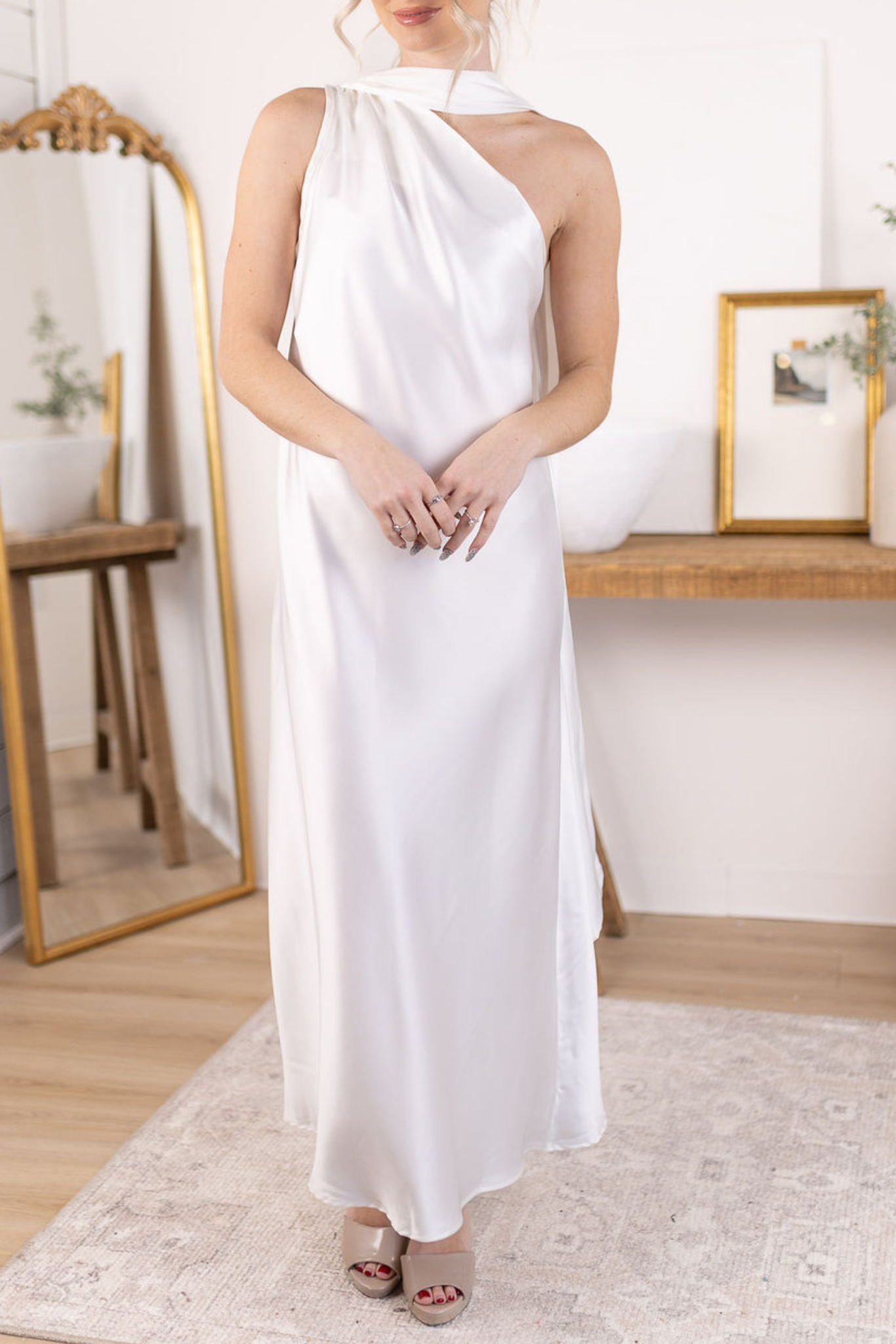 Satin Scarf Dress | Ivory