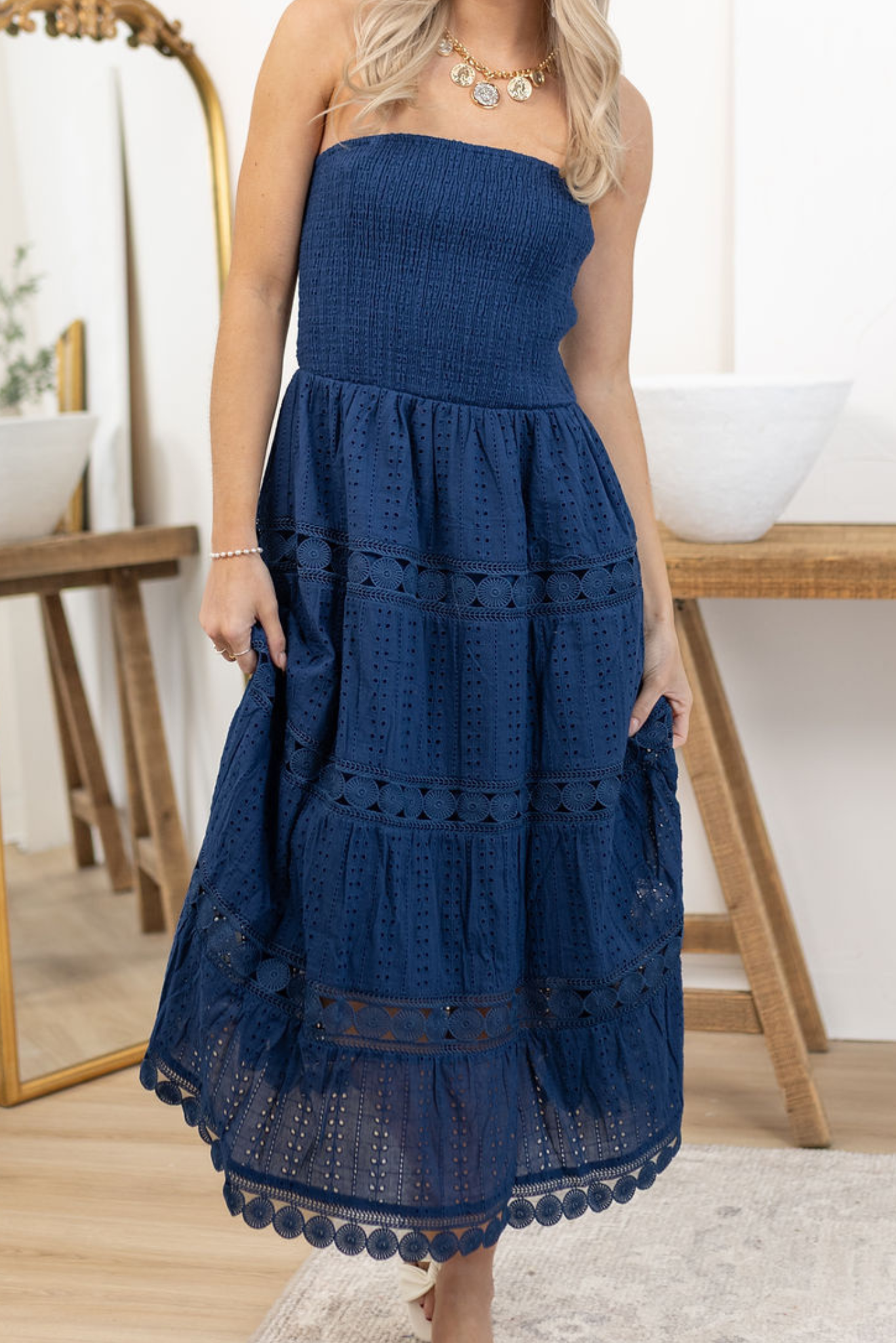 Lena Eyelet Dress | Navy
