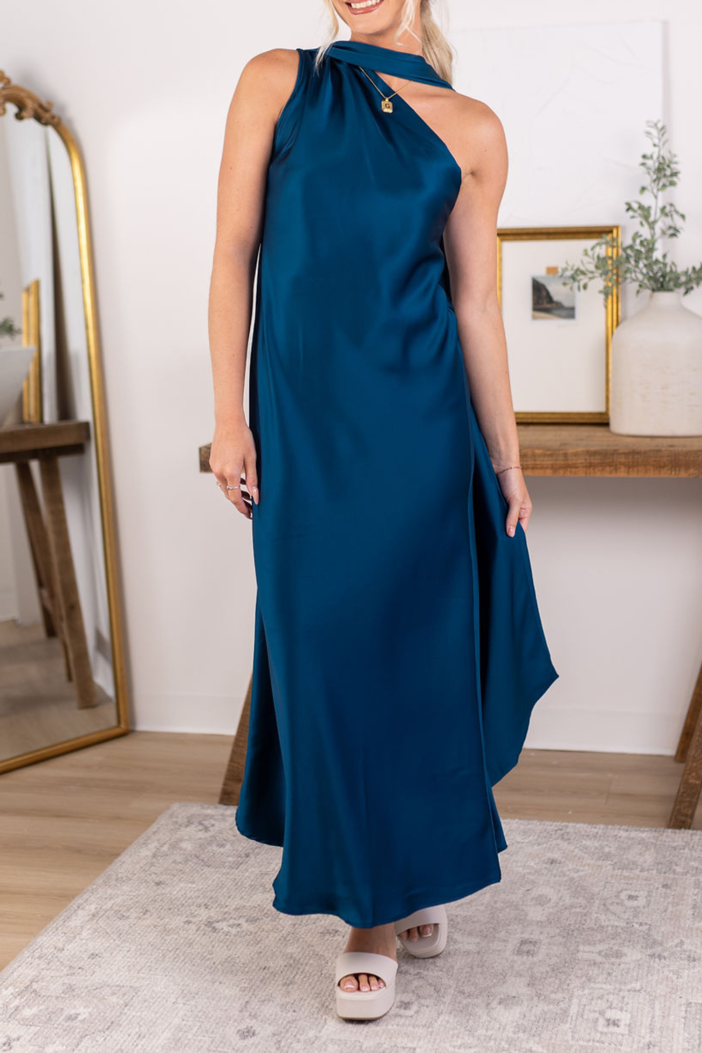 Satin Scarf Dress | Teal